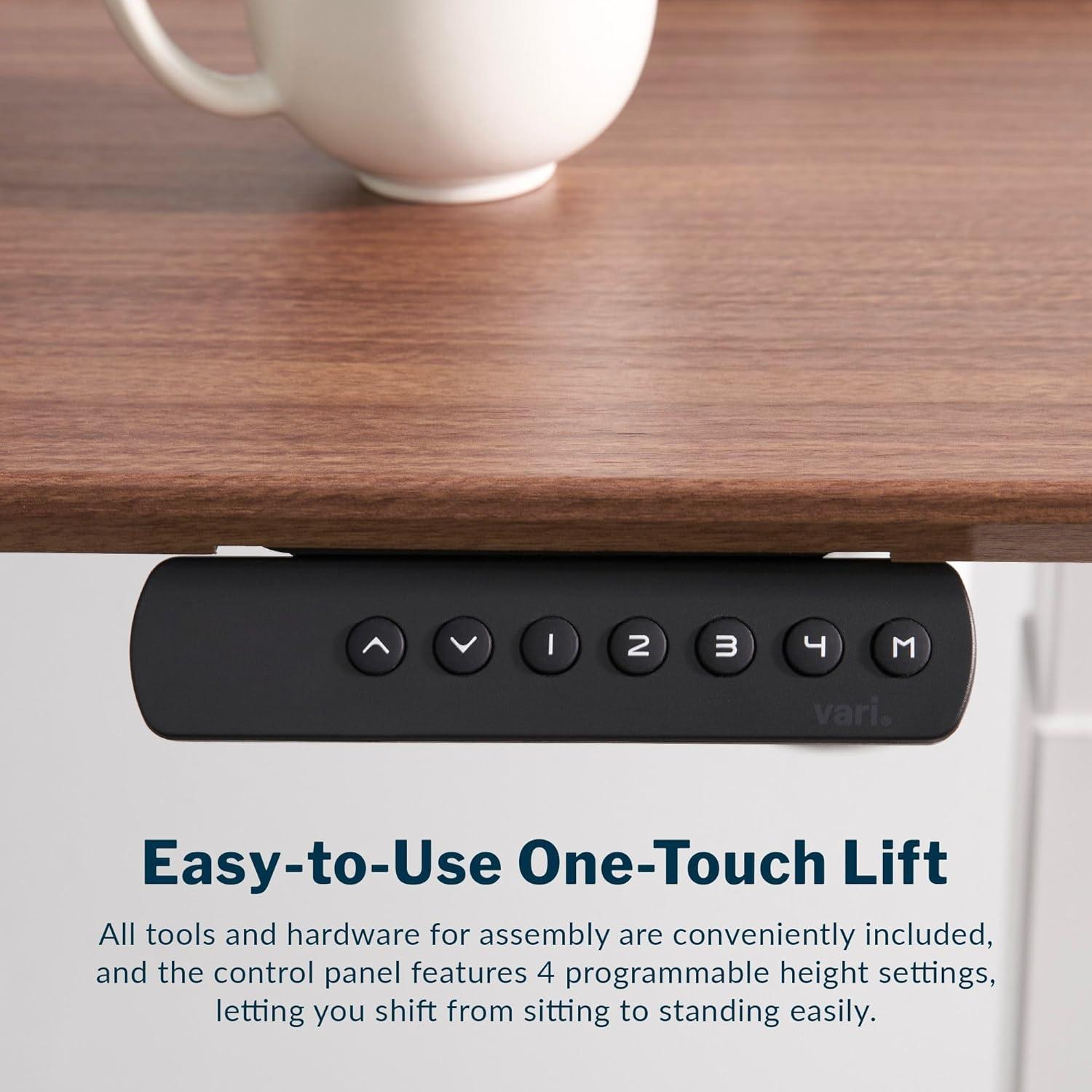 imageVari Essential Electric Standing Desk for Home Office  48x24 SitStand VariDesk 4 Memory Height Presets 2Piece Laminate Wood Top Sturdy TStyle Legs Supports 150 Lbs  Easy Assembly Hazel Wood