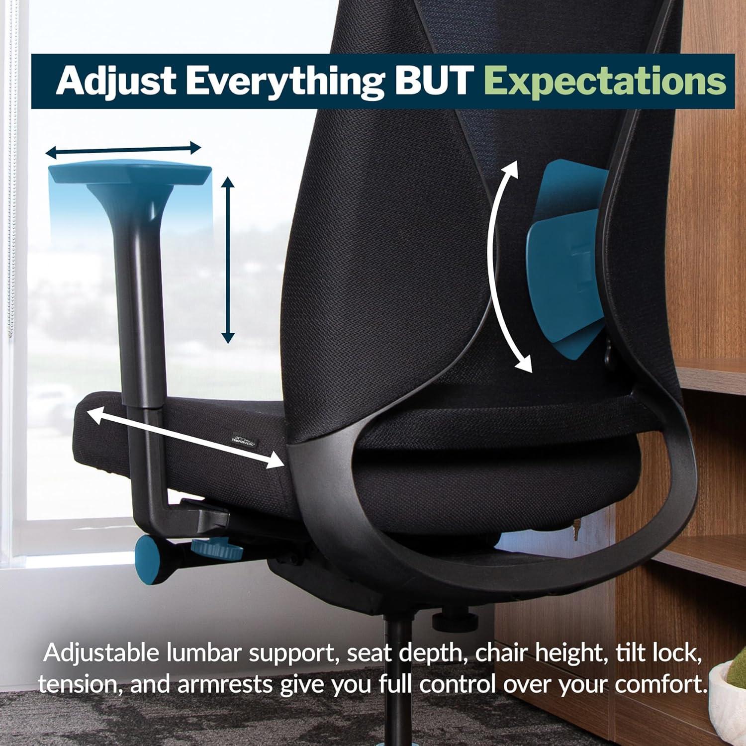 imageVari TempurPedic Ergonomic Office Chair  Mesh Back Desk Chair with Adjustable Lumbar Support Recline Seat Depth ampamp Swivel Wheels for Home Office BlackBlackBlack