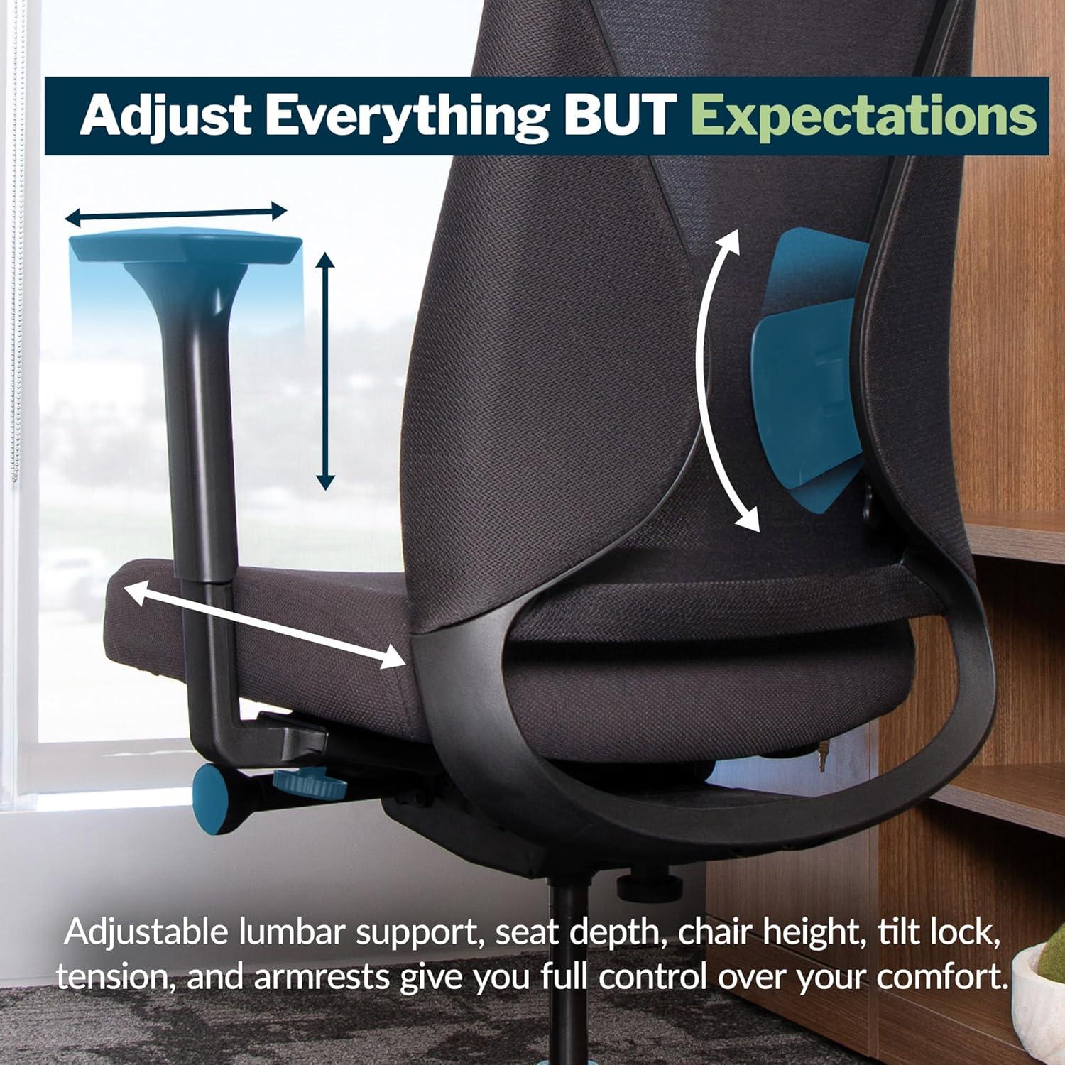 imageVari TempurPedic Ergonomic Office Chair  Mesh Back Desk Chair with Adjustable Lumbar Support Recline Seat Depth ampamp Swivel Wheels for Home Office BlackBlackDark Grey