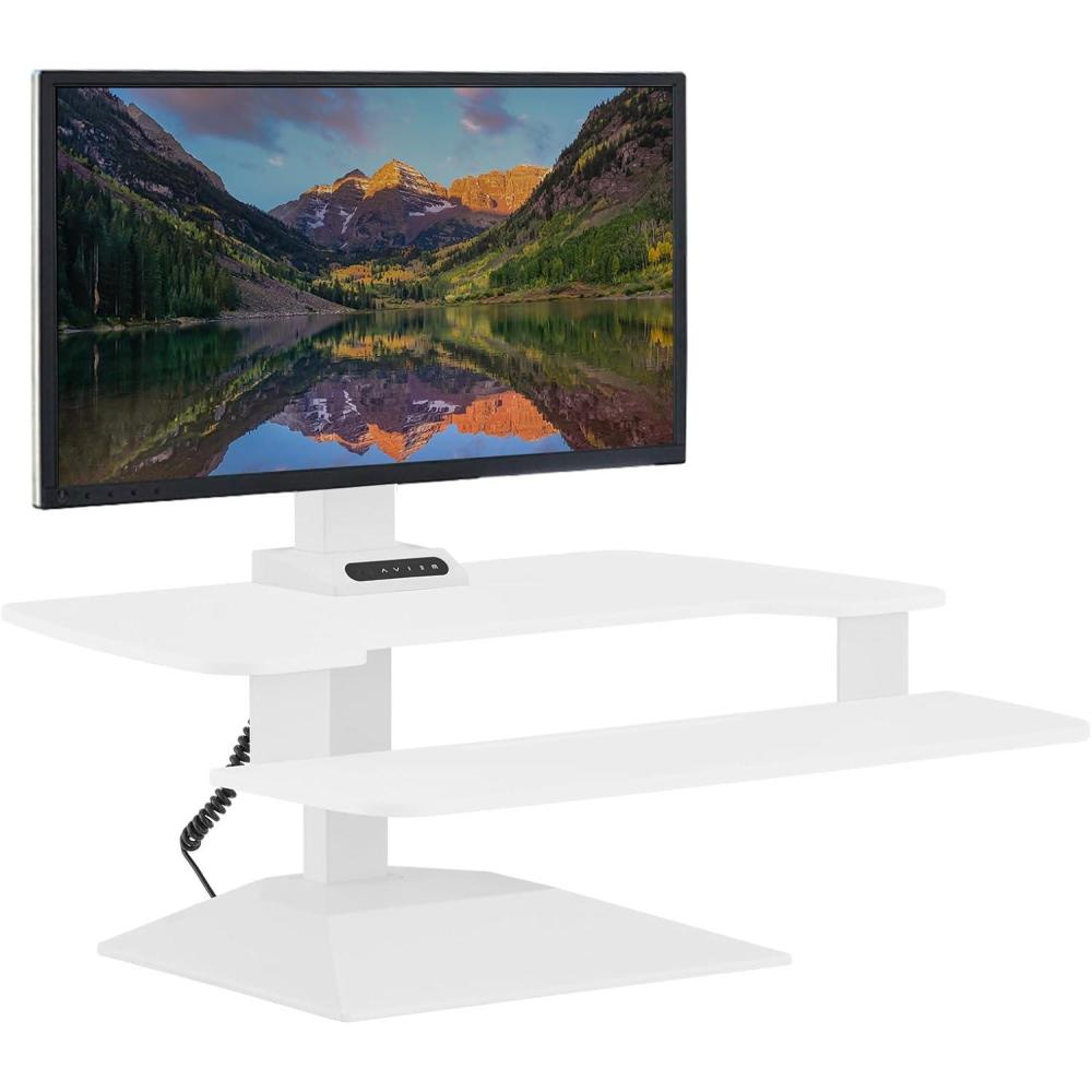 imageVARI VariDesk Premier Electric Converter AllinOne Standing Desk Height Adjustable Riser with USBA and USBC  Ideal for Home Office Workspace  Dual Monitor Mount Computer Workstation BlackWhite