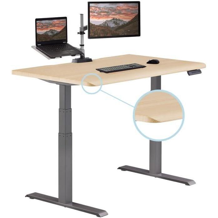 imageVari ComfortEdge 72x30 Inch Electric Standing Desk  Height Adjustable Large Office Sit Stand VariDesk with Sloped Edge Memory Presets 180 LB Capacity  ToolFree Assembly BlackLight Wood Top  Slate Legs