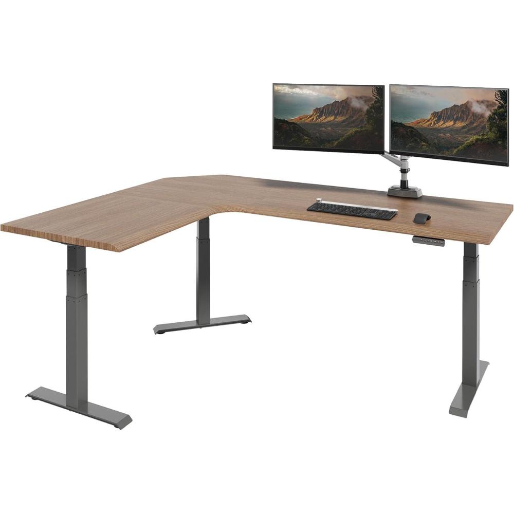 imageVari ComfortEdge 80x60 LShape Electric Standing Desk  Height Adjustable SitStand VariDesk for Corner Office with Reversible LeftRight Design  Espresso Wood TopSlate Legs Ships in 3 BoxesWalnut
