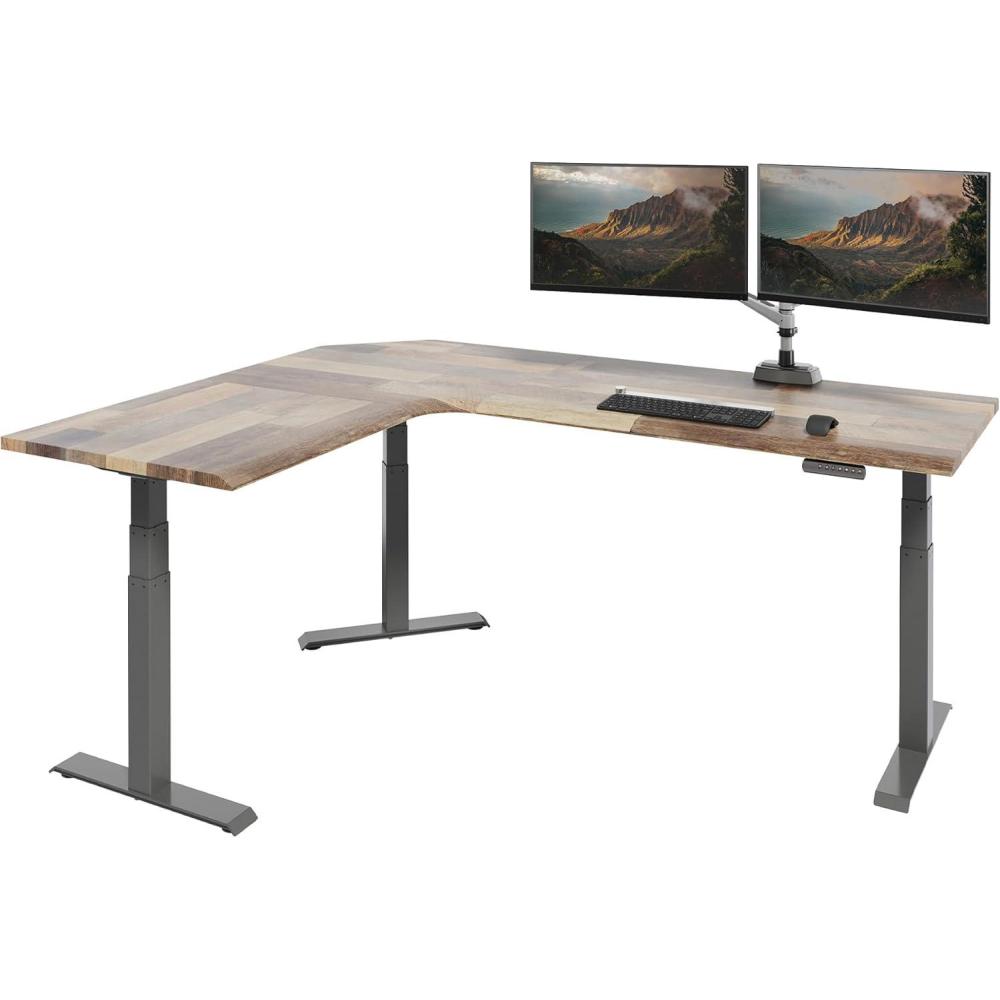 imageVari ComfortEdge 80x60 LShape Electric Standing Desk  Height Adjustable SitStand VariDesk for Corner Office with Reversible LeftRight Design  Espresso Wood TopSlate Legs Ships in 3 BoxesReclaimed Wood
