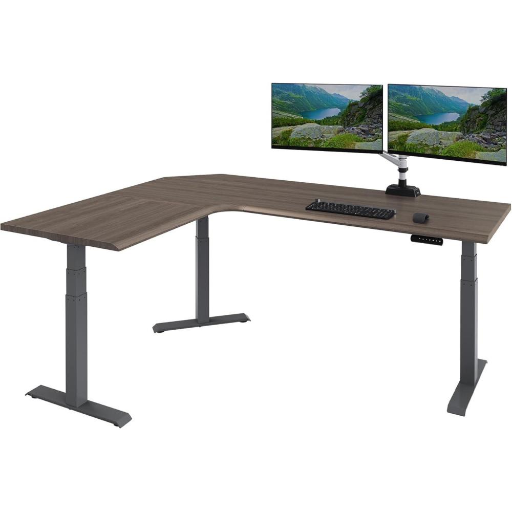 imageVari ComfortEdge 80x60 LShape Electric Standing Desk  Height Adjustable SitStand VariDesk for Corner Office with Reversible LeftRight Design  Espresso Wood TopSlate Legs Ships in 3 BoxesEspresso