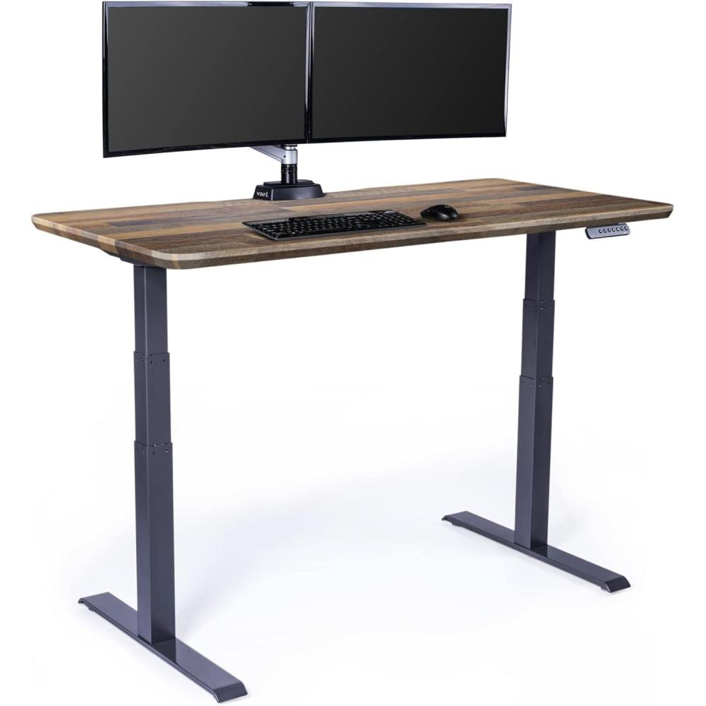 imageVari Electric Standing Desk  Varidesk Height Adjustable SitStand Desk  Dual Motor with Memory Presets Stable TStyle Legs  Gaming or Home Office Workstation  72x30 WalnutReclaimed Wood