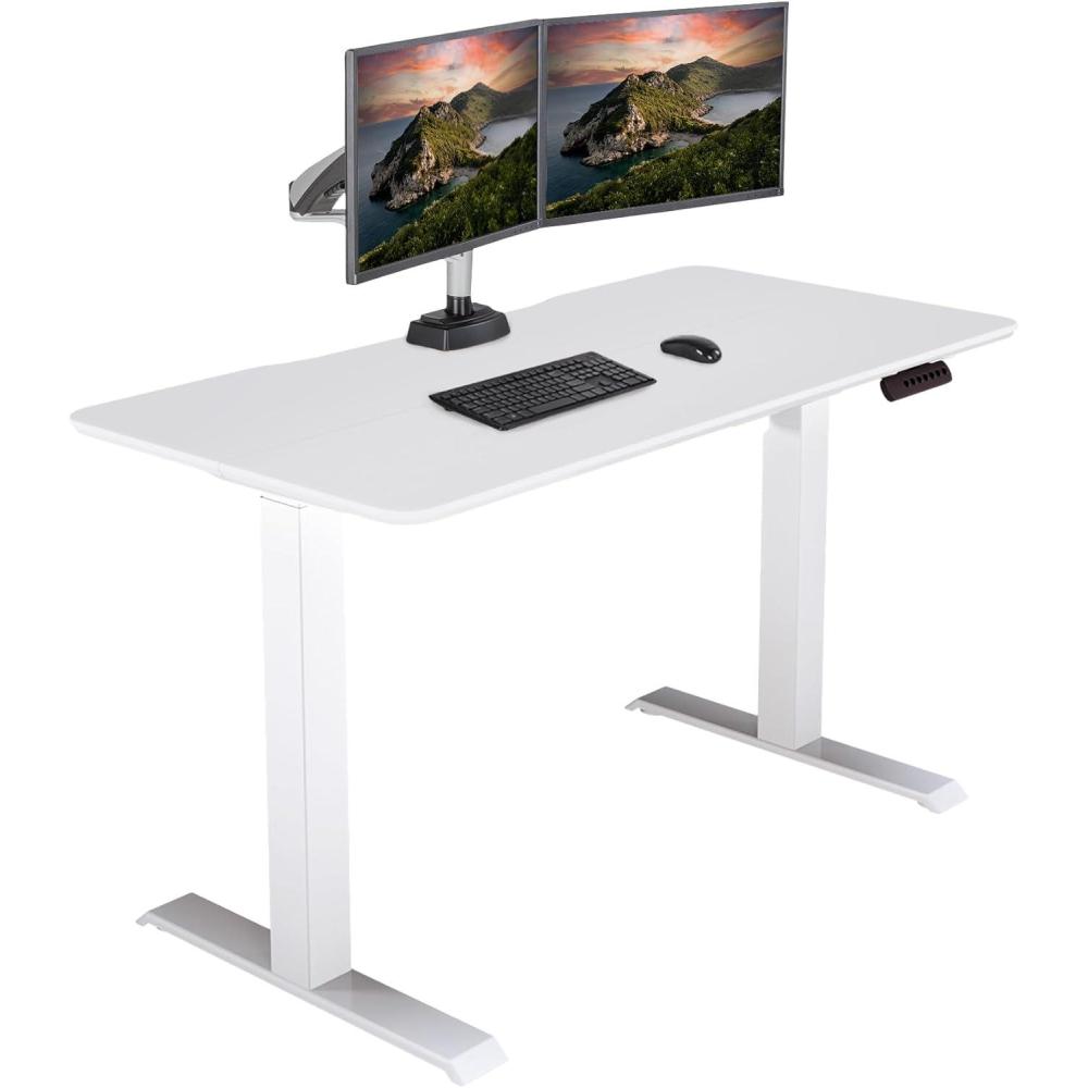 imageVari Essential Electric Standing Desk for Home Office  48x24 SitStand VariDesk 4 Memory Height Presets 2Piece Laminate Wood Top Sturdy TStyle Legs Supports 150 Lbs  Easy Assembly White