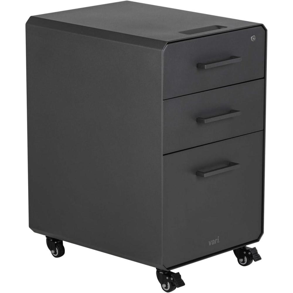 imageVari File Cabinet for Office Storage with Three Drawers  Roll ampamp Lock Caster Wheels CharcoalGrey