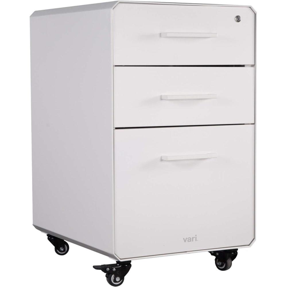 imageVari File Cabinet for Office Storage with Three Drawers  Roll ampamp Lock Caster Wheels WhiteWhite