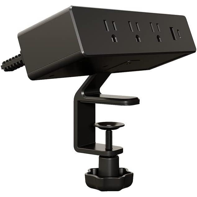 imageVari Power Hub  Desk Mount Power Charging Station with Multiple Outlets  5 AC Outlets 2 USB Ports 12quot Cord  Fast Charging for Work Home Office or Dorm  Easy Install with No Tools NeededPower Hub