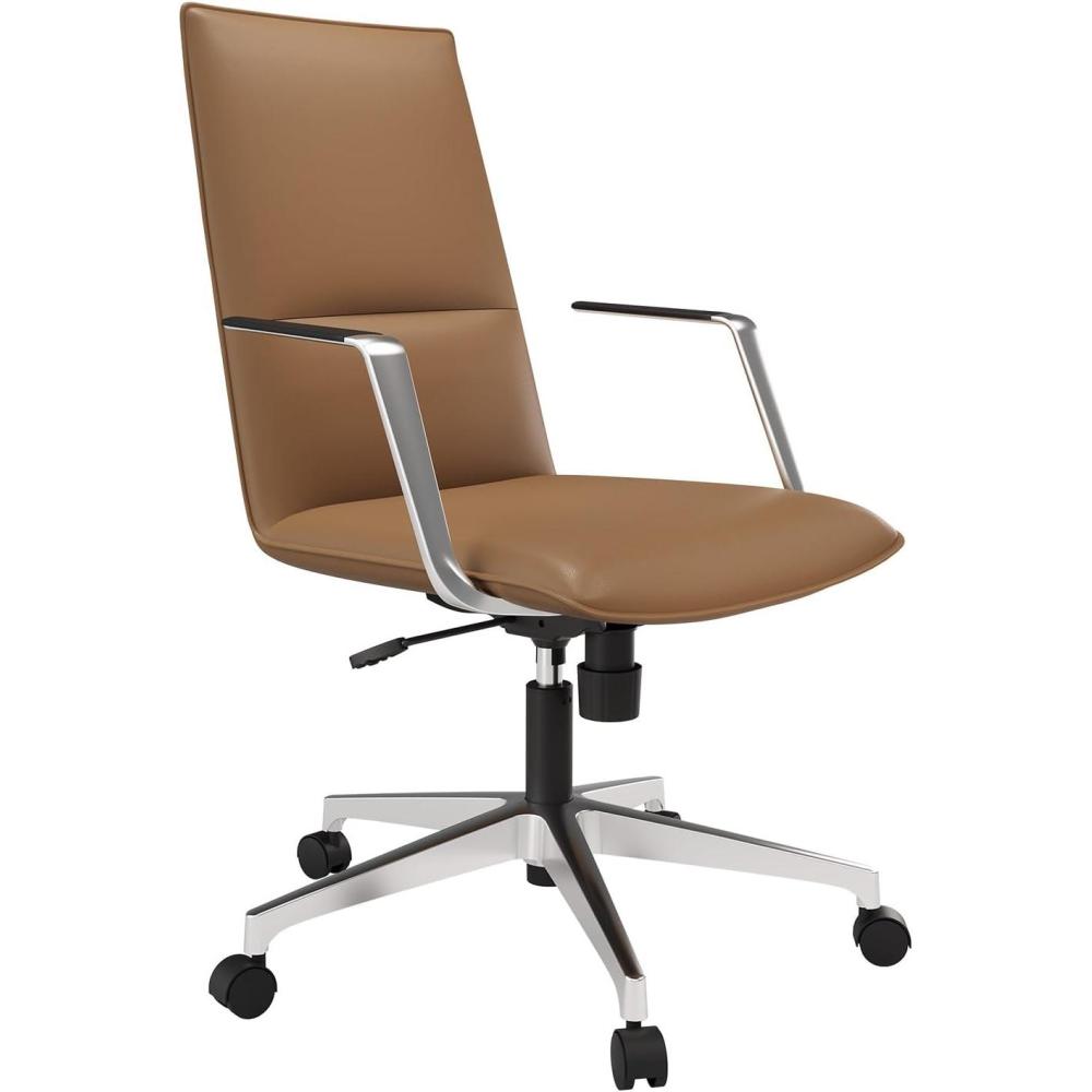 imageVari Summit High Back Executive Desk Chair with Wheels  Sleek Modern Design for Home Office Faux Leather Design Lumbar Support Height Adjustable for SitStand Desks  No Tool Assembly Toffee