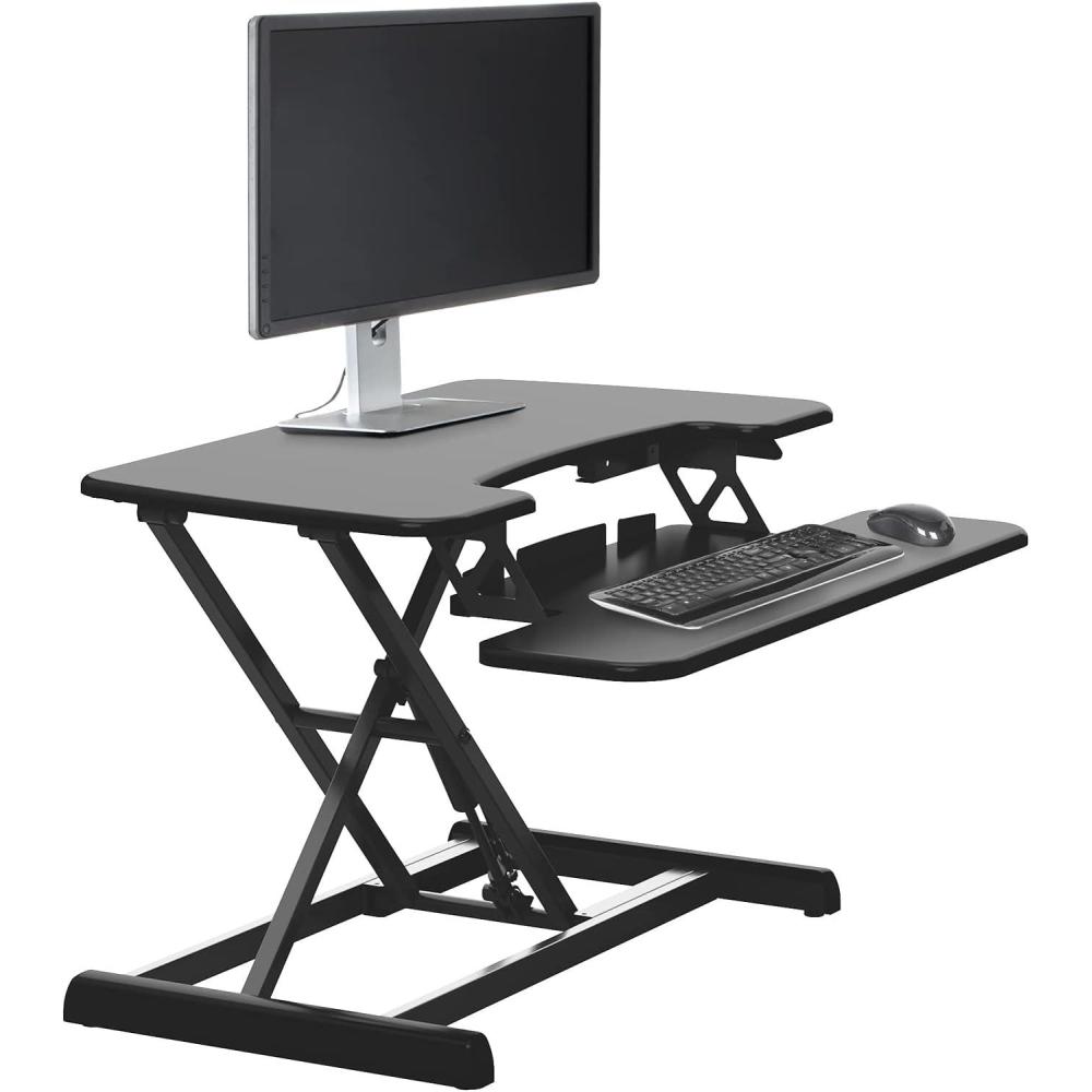 imageVari VariDesk Essential Vertical Lift 30 Inch Standing Desk Converter  Compact Home Office Workstation for Laptop or Monitor  Keyboard Tray  Delivers Fully Assembled Black