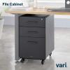 Vari File Cabinet for Office Storage with Three Drawers – Roll & Lock Caster Wheels (Charcoal-Grey)