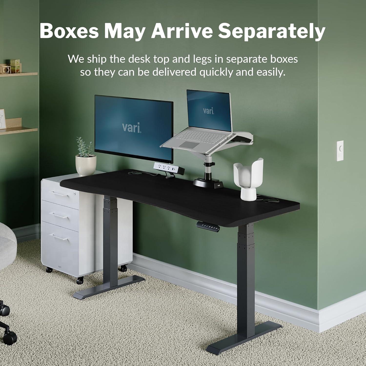 imageVari Ergo 54x26 Electric Standing Desk  Height Adjustable Sit Stand VariDesk  Curved Waterfall Edge 4 Memory Settings Quick Assembly Cable Management 200 lb Capacity  Black 2 Boxes