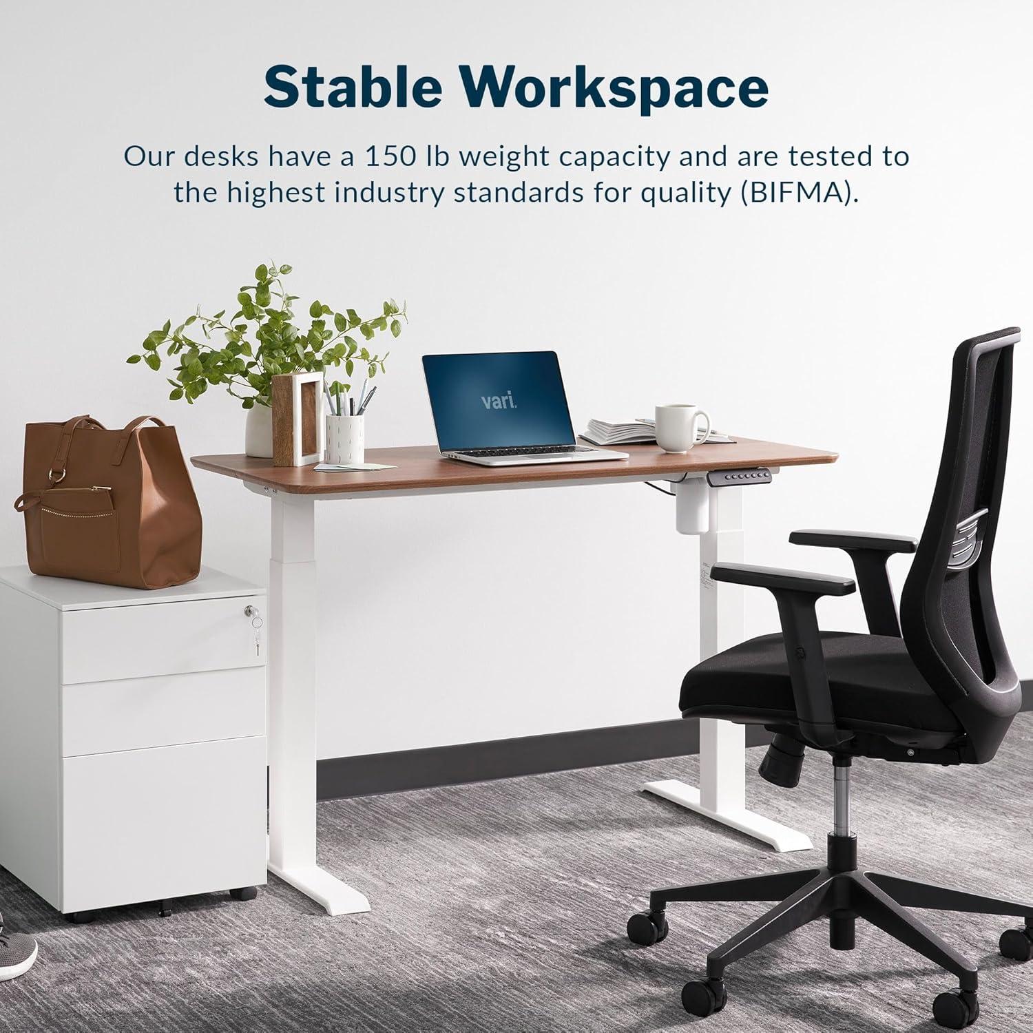 imageVari Essential Electric Standing Desk for Home Office  48x24  White BlackHazel Wood