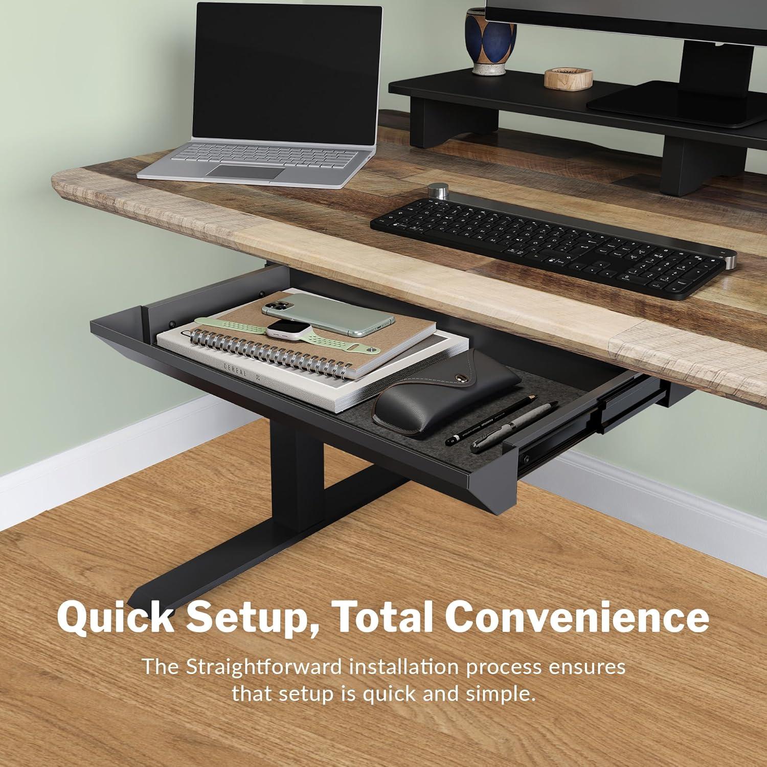 imageVari Steel Under Desk Storage Organizer with Drawer  Slim Hanging File Storage Shelf and Stationary Tray  Easy Assembly  Home Office VariDesk Accessory  Black 1339quot x1 929quot x 945quotUndermount Drawer