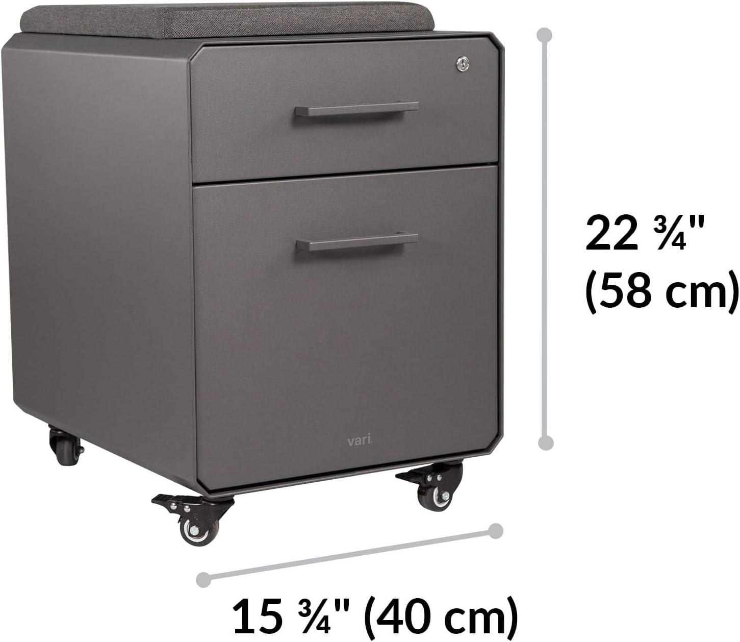 imageVari Storage Seat  2 Drawer Mobile Filing Cabinet for Under Desk Storage  Removable Seat Top  for Home or Office  Lockable Drawers with HeavyDuty Steel and Roll ampamp Lock Casters  Charcoal Grey