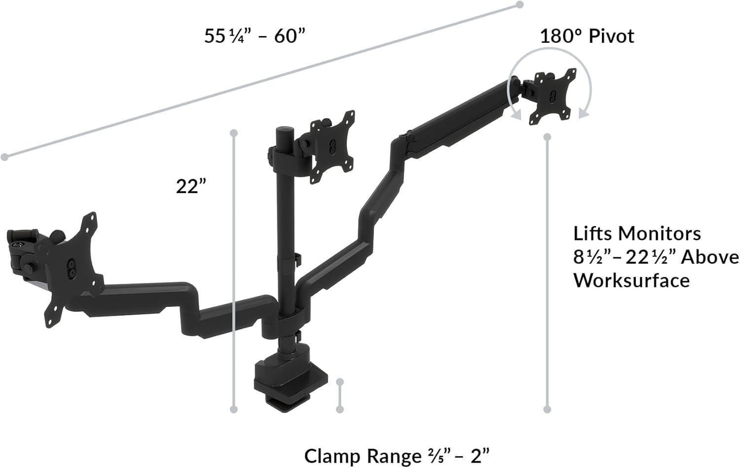 imageVari Triple Monitor Arm  VariDesk 3 Computer Monitor Mount Accessory  VESA Compatible Stand with 180 Degree Adjustment  Heavy Duty Articulating Arm  BlackTripleMonitor Arm 180