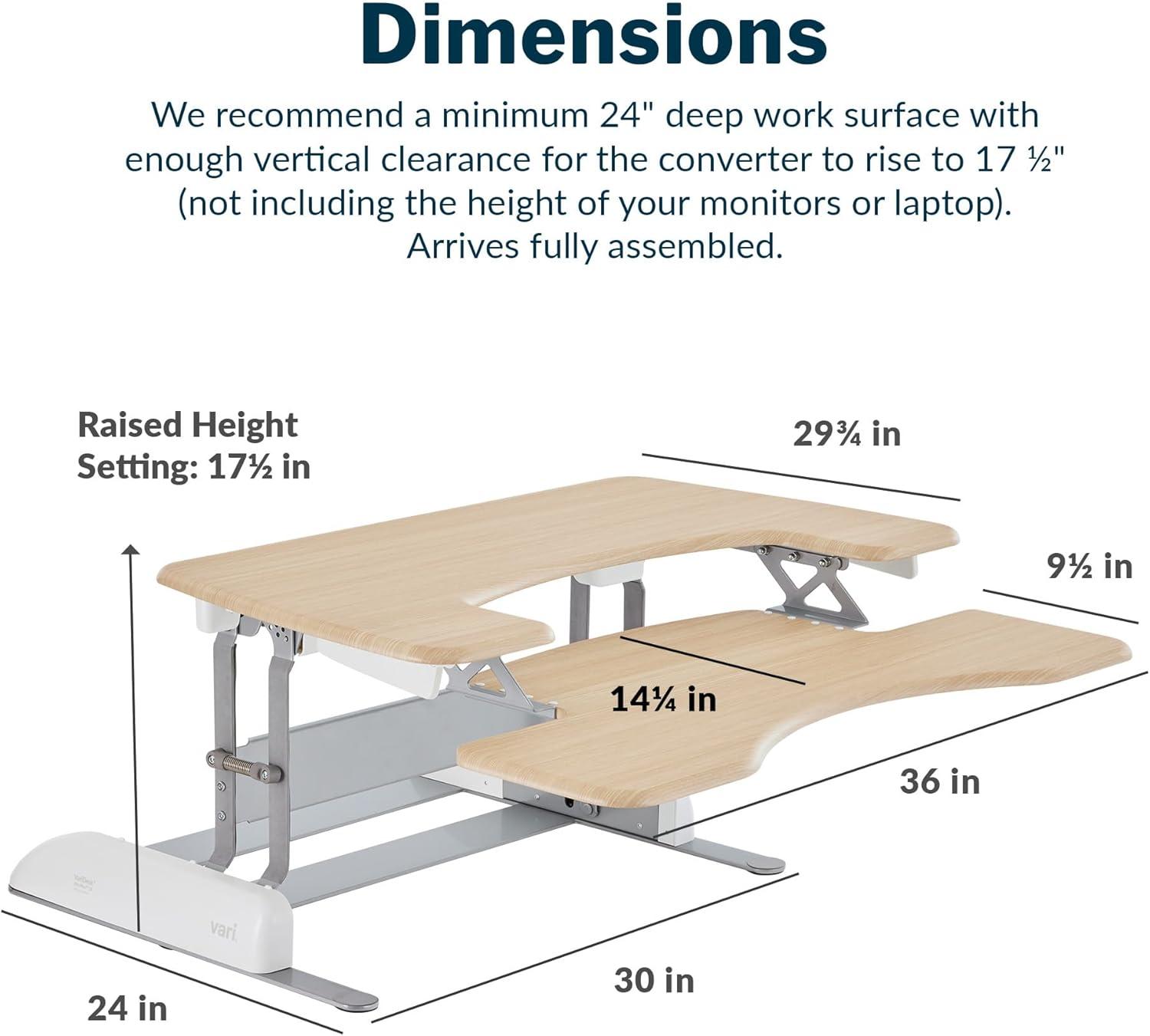 imageVari VariDesk Pro Plus 36 Standing Desk Converter  11 Height Settings  Spring Lift 2 Tier Design Keyboard Tray Fits Desktops 36 Wide x 265quot Deep  Delivers Fully Assembled Light Wood