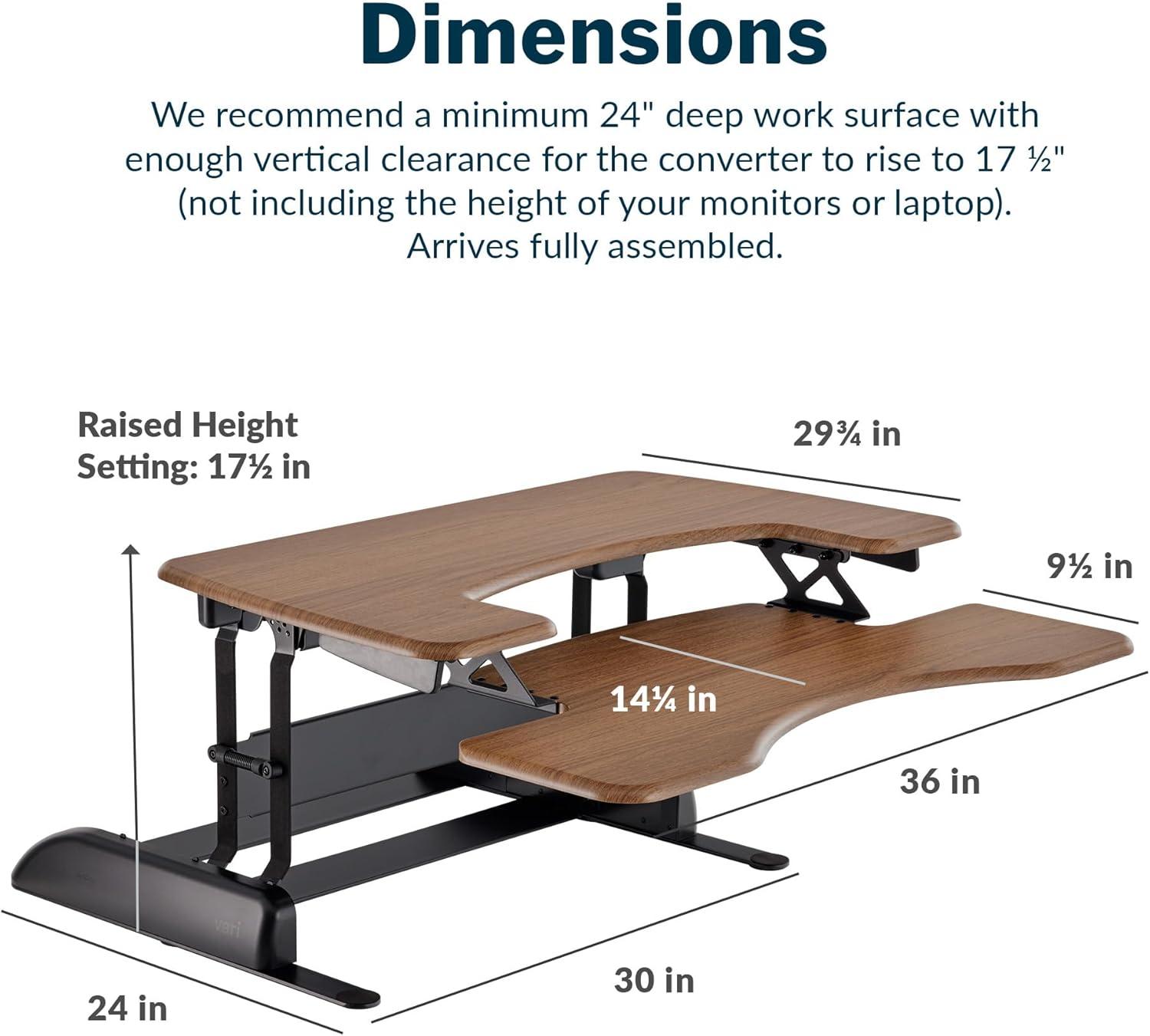 imageVari VariDesk Pro Plus 36 Standing Desk Converter  11 Height Settings  Spring Lift 2 Tier Design Keyboard Tray Fits Desktops 36 Wide x 265quot Deep  Delivers Fully Assembled Walnut