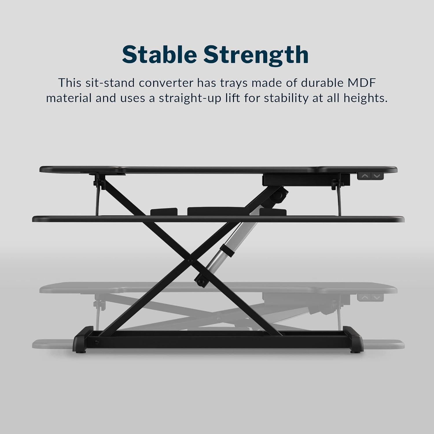 imageVari Varidesk Pro Plus 36 Electric Standing Desk Converter  11 Height Settings  SpringLoader Lift 2 Tier Design Keyboard Tray  Fits Desktops 36 Wide x 265quot Deep  Fully Assembled Black