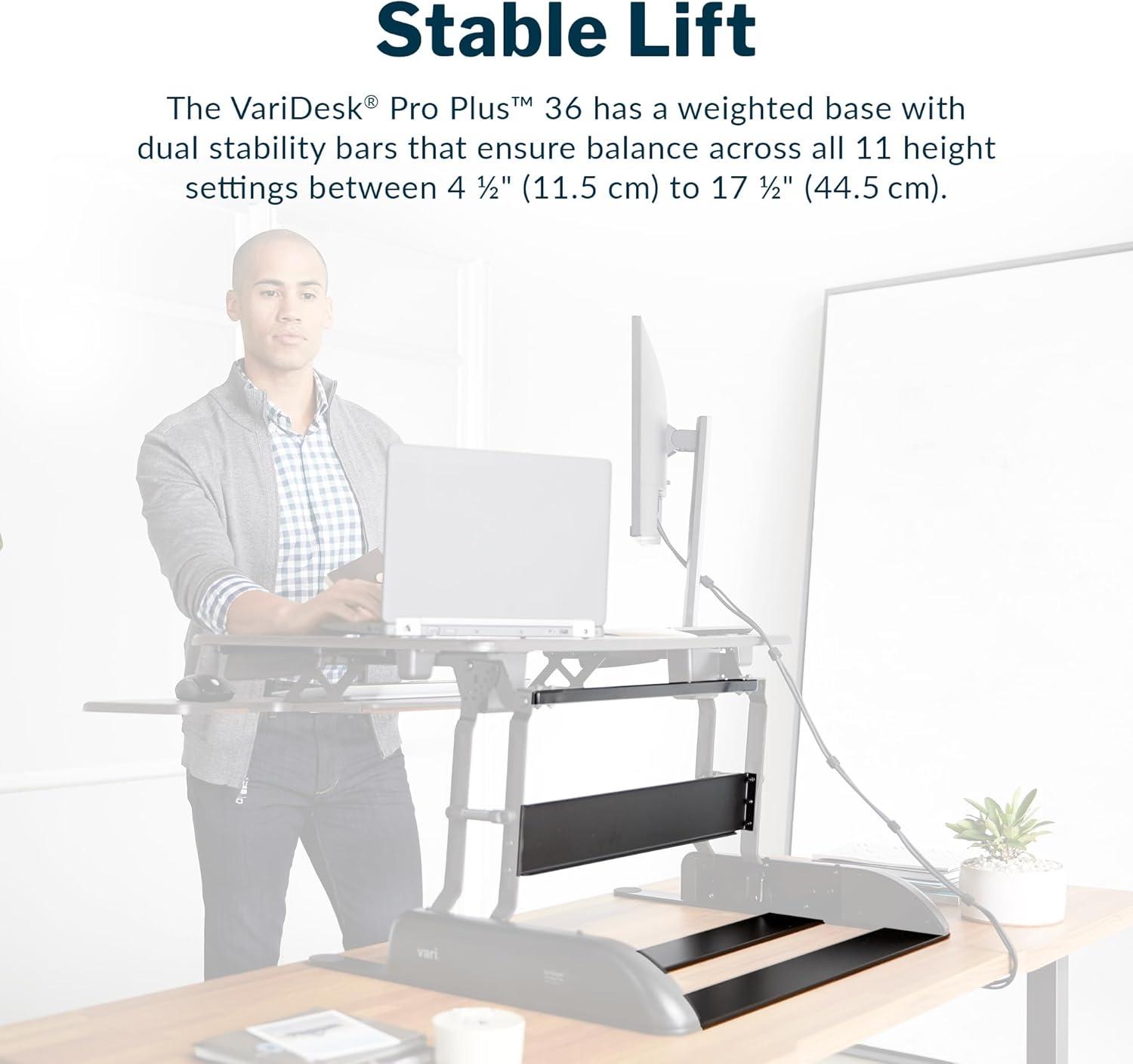 imageVari Varidesk Pro Plus 36 Standing Desk Converter for Home Office  11 Height Settings  SpringLoader Lift 2 Tier Design with Keyboard Tray Fits Tables 265quot Deep  Fully Assembled Espresso
