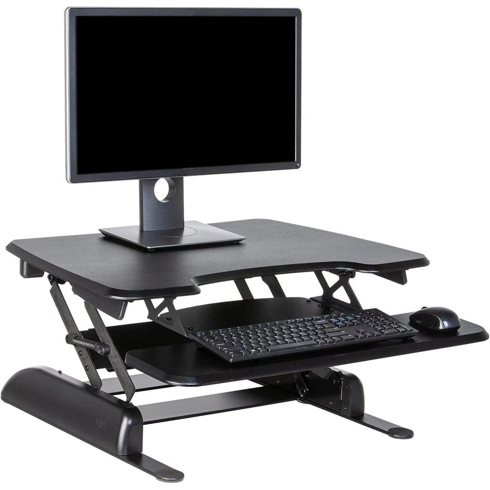 imageVari  VariDesk Essential 30  TwoTier Standing Desk Converter for Home Office  Adjustable Sit Stand Desk with 11 Height Settings  Standing Desk Riser for Monitor ampamp Accessories  30quot Wide Black30