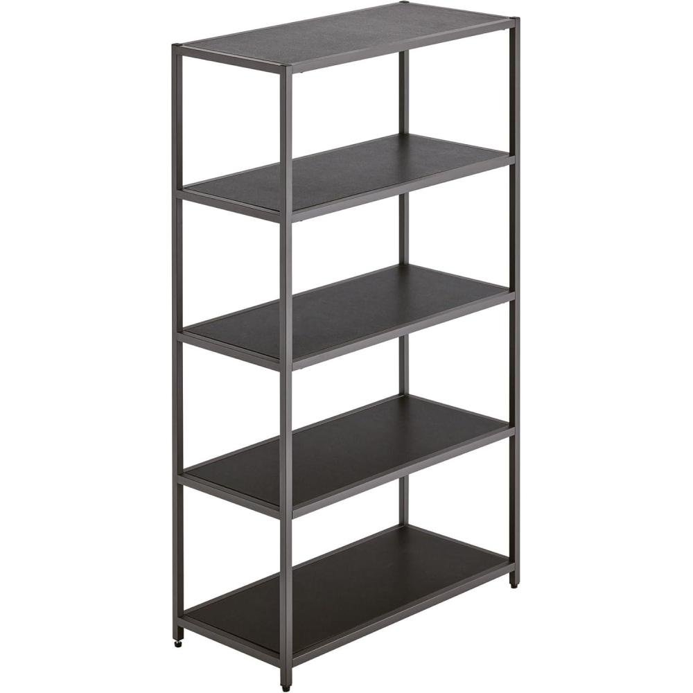 imageVari 5Tier Open Shelf Unit  Laminate Shelving and Steel Frame Tall Wide Storage Organizer for Home Office Living Room  Slim Sturdy and Stylish Modern Design  Easy Assembly  WalnutBlack