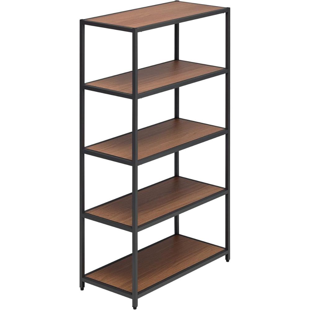 imageVari 5Tier Open Shelf Unit  Laminate Shelving and Steel Frame Tall Wide Storage Organizer for Home Office Living Room  Slim Sturdy and Stylish Modern Design  Easy Assembly  WalnutWalnut