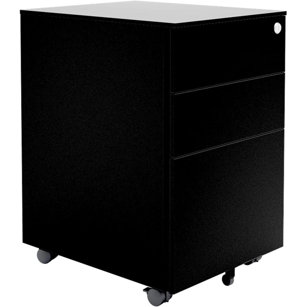 imageVari Essential File Cabinet  Home Office Filing Cabinet with Three Drawers for Storage  Metal Storage Cabinet with RollandLock Caster Wheels ampamp Lockable Top Drawer  Fully Assembled BlackBlack