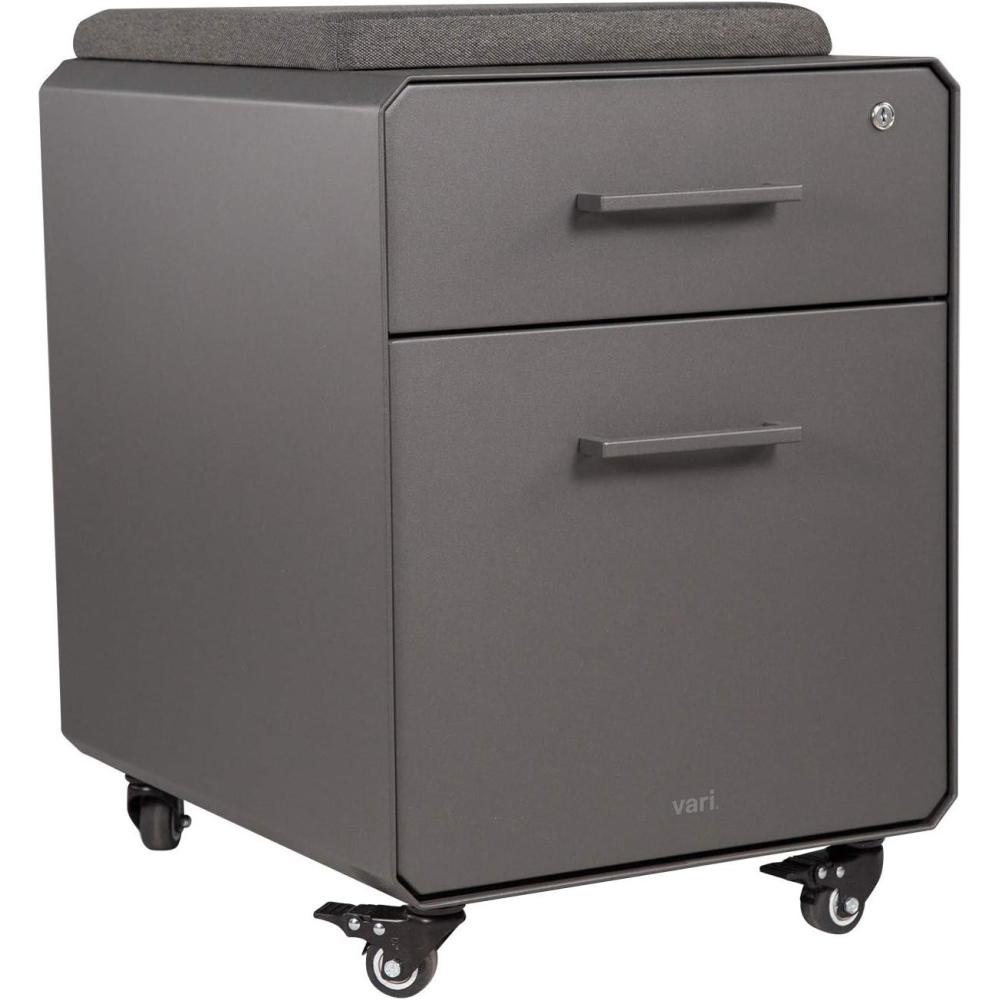 imageVari Storage Seat  2 Drawer Mobile Filing Cabinet for Under Desk Storage  Removable Seat Top  for Home or Office  Lockable Drawers with HeavyDuty Steel and Roll ampamp Lock Casters  Charcoal Grey