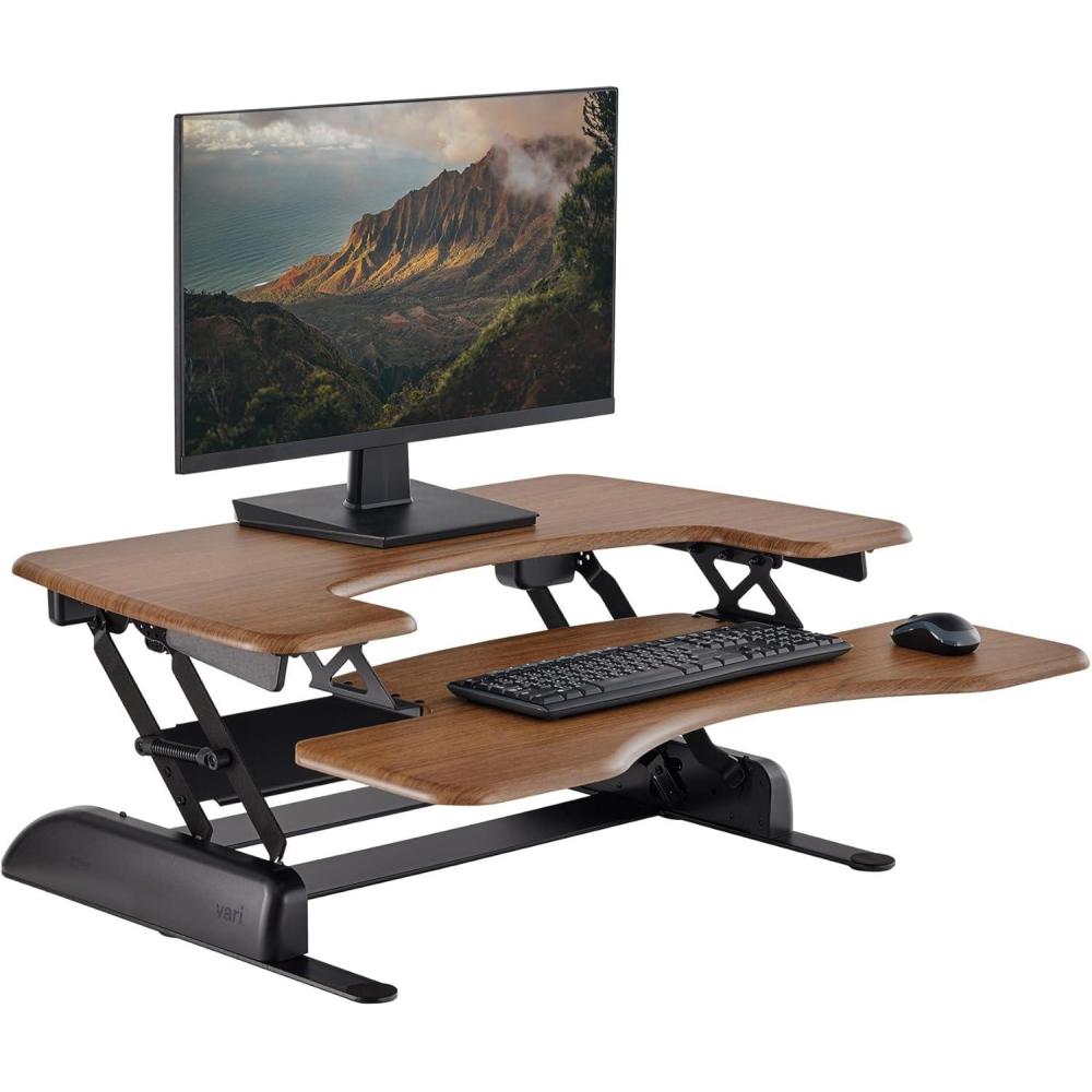 imageVari VariDesk Pro Plus 36 Standing Desk Converter  11 Height Settings  Spring Lift 2 Tier Design Keyboard Tray Fits Desktops 36 Wide x 265quot Deep  Delivers Fully Assembled Walnut
