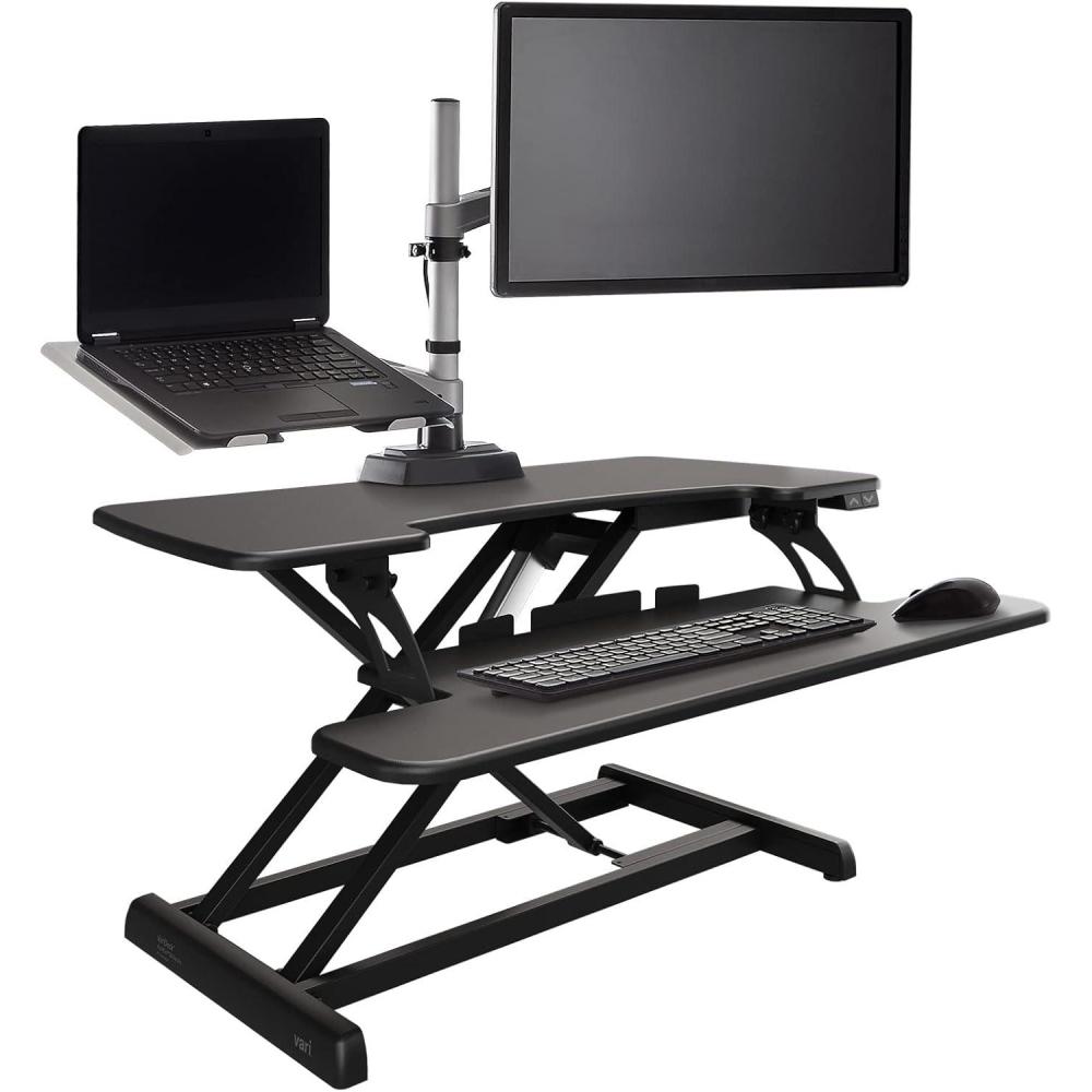 imageVari Varidesk Pro Plus 36 Electric Standing Desk Converter  11 Height Settings  SpringLoader Lift 2 Tier Design Keyboard Tray  Fits Desktops 36 Wide x 265quot Deep  Fully Assembled Black