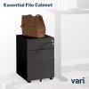 Vari Essential File Cabinet – Home Office Filing Cabinet with Three Drawers for Storage – Metal Storage Cabinet with Roll-and-Lock Caster Wheels & Lockable Top Drawer – Fully Assembled (Black)(Black)