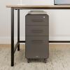 Vari Slim File Cabinet – Three Drawer Office Filing Cabinet, Modern Mobile Pedestal with Heavy-Duty Steel – Lockable Storage with Roll-and-Lock Caster Wheels – Home or Office – Charcoal Grey