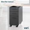 Vari Slim File Cabinet – Three Drawer Office Filing Cabinet, Modern Mobile Pedestal with Heavy-Duty Steel – Lockable Storage with Roll-and-Lock Caster Wheels – Home or Office – Charcoal Grey
