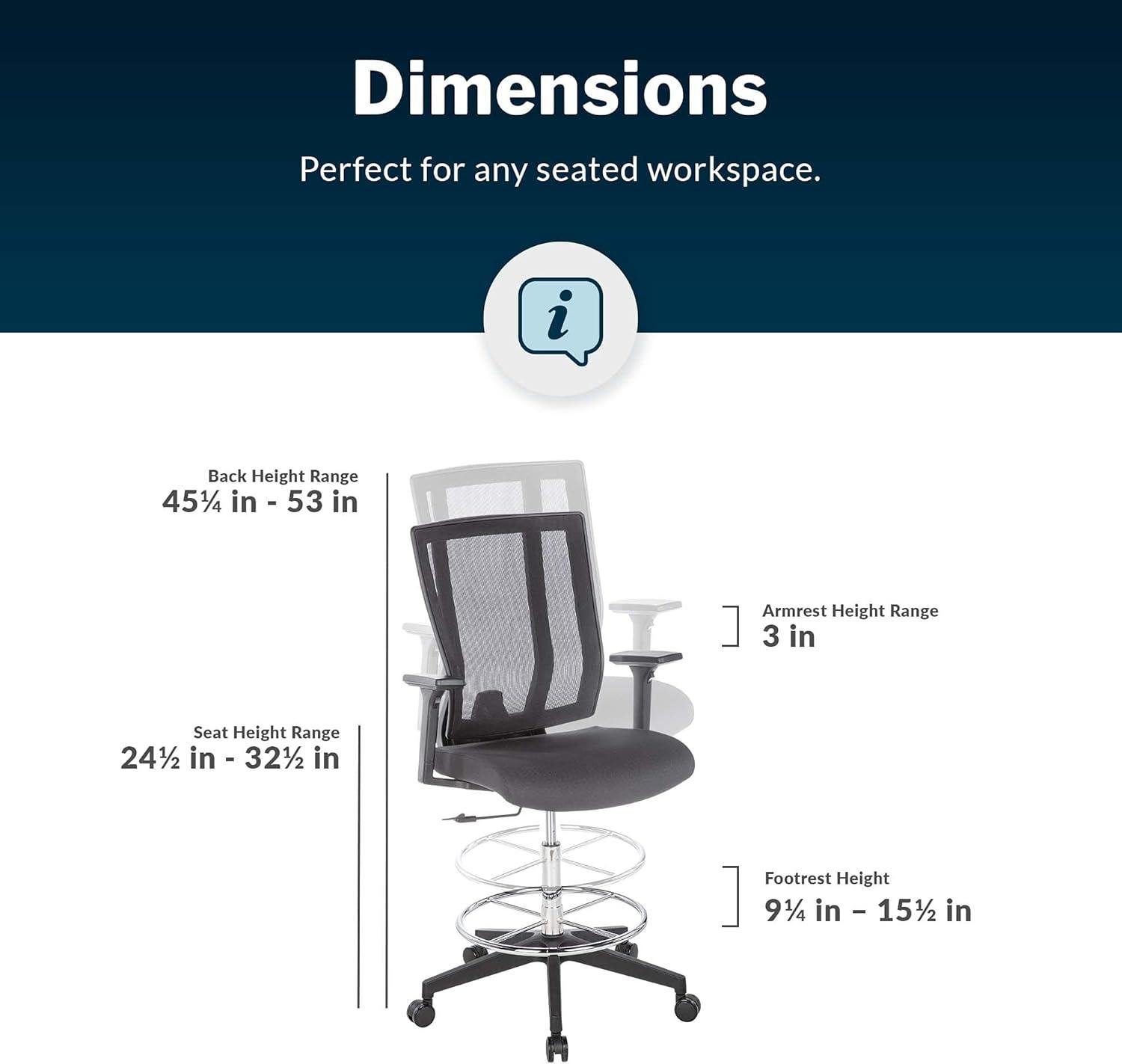 imageVari Drafting Chair VariDesk  Tall Adjustable Office Chair with Footrest ampamp Rolling Casters  Ergonomic Mesh Back for Lumbar Support  Ideal for Artist Drafting Desk or Counter Work  Black