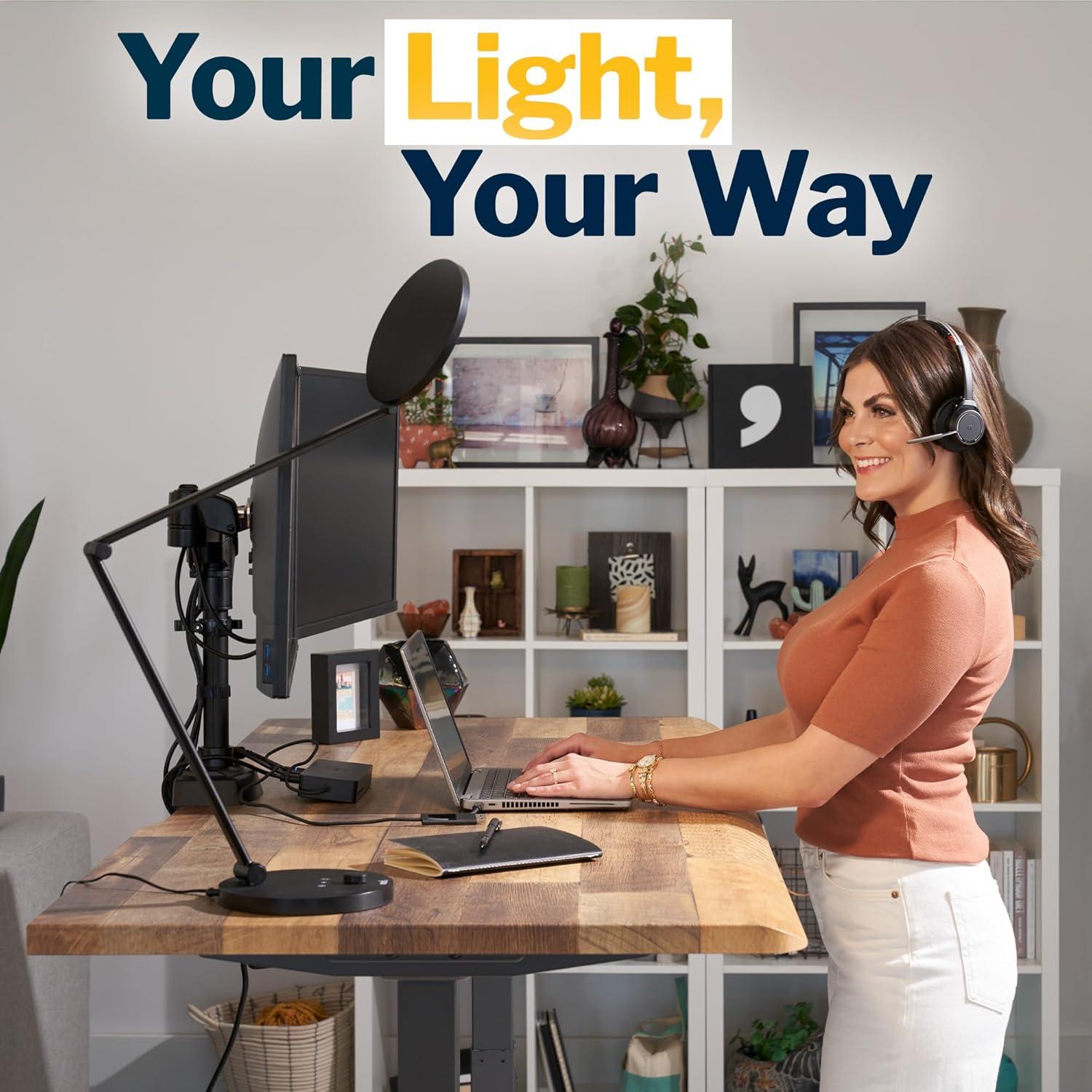 imageVari LED Studio Lamp Varidesk Modern Desk Lamp for Home Office Flexible Positioning Stable Base Three Color Settings Bright Task Lamp Ideal for Study Area and Workspaces