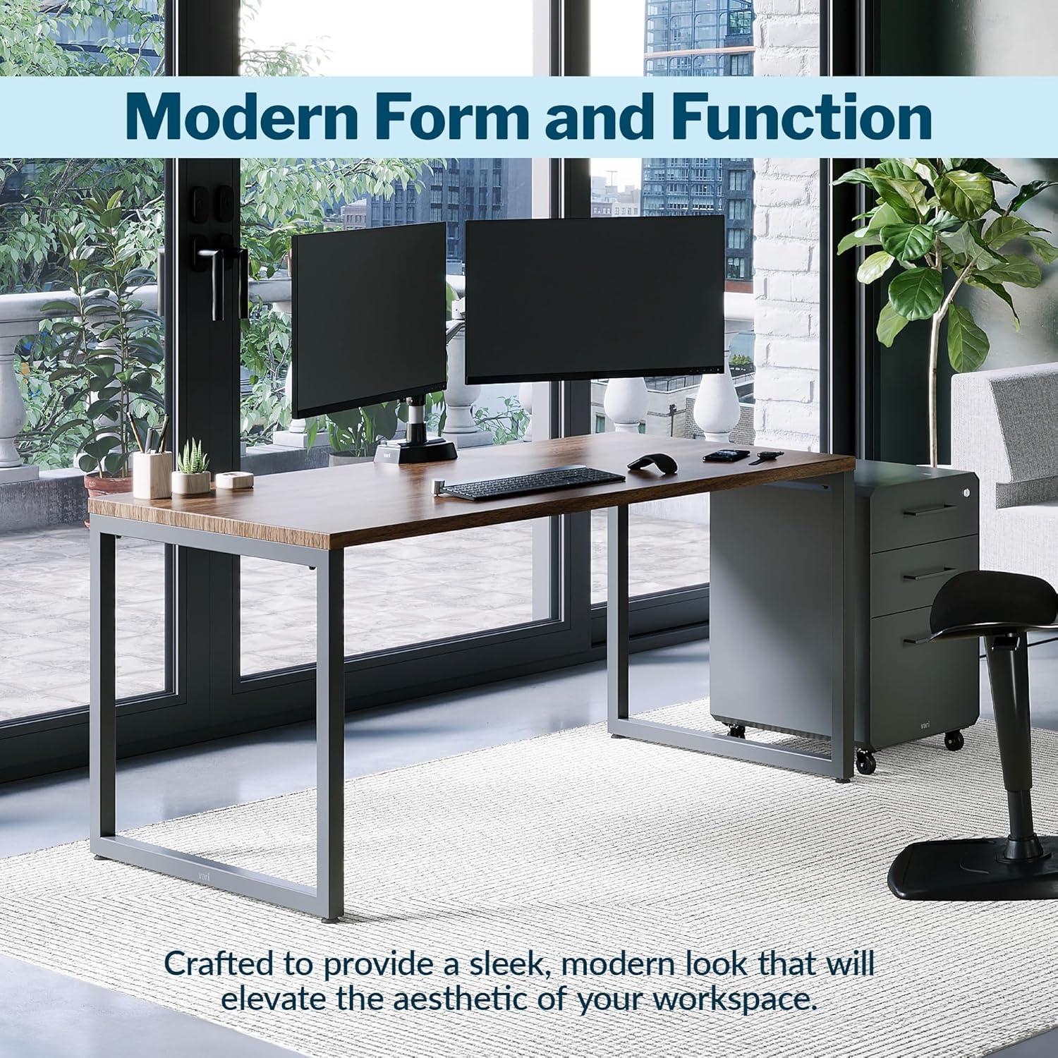 imageVari Table 60x30 Modern Computer Desk with Durable Laminate Finish and Slim Legs Ideal for Gaming Home or Office StandAlone Workstation or Corner Side Table Walnut