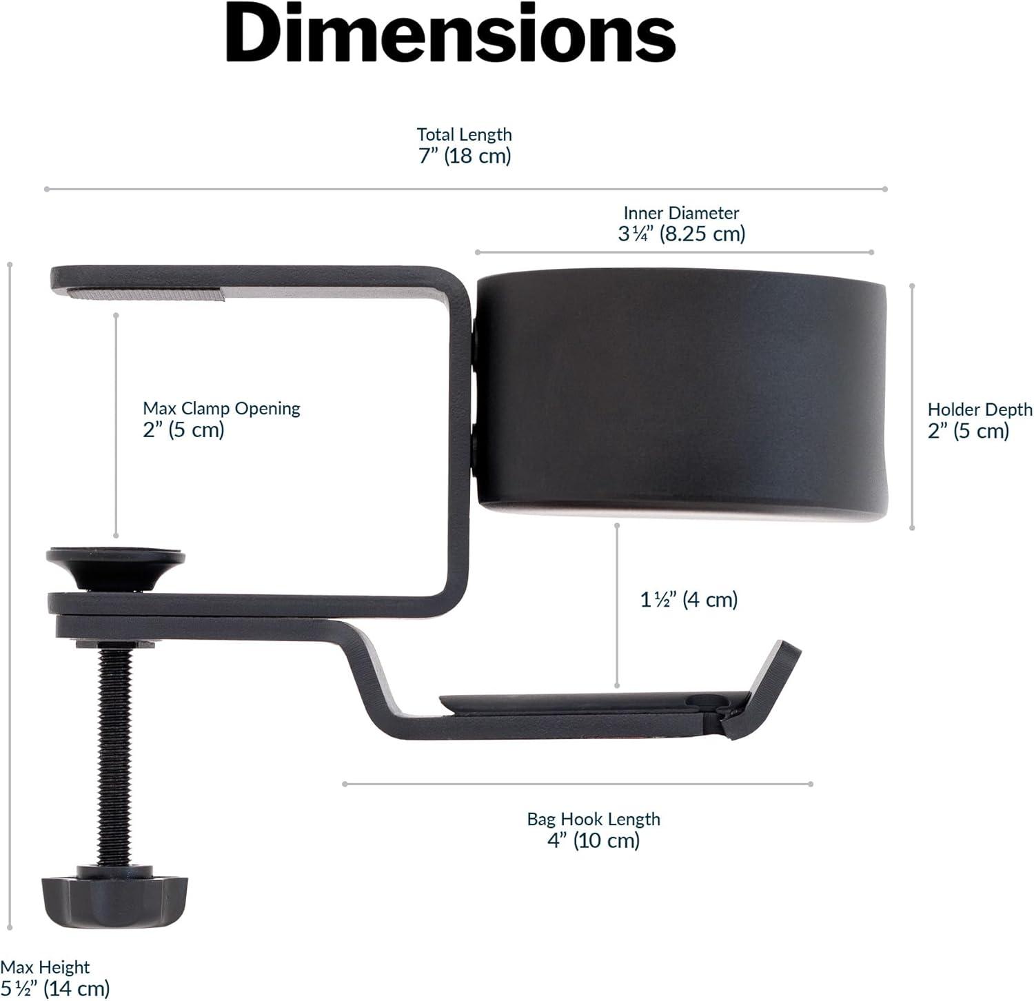 imageVari Cup Holder with Bag and Backpack Hook Home or Office Desk Accessory Fits Water Bottles Tumblers Cups and Mugs Durable and Sturdy Clamp Design