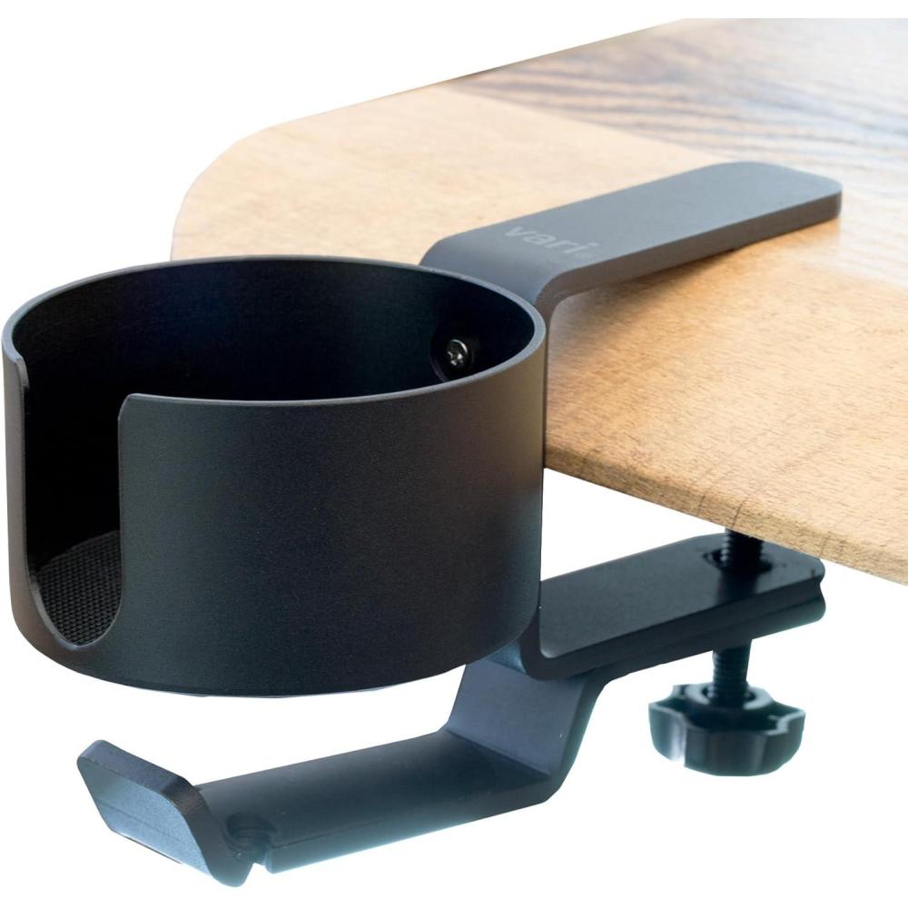 imageVari Cup Holder with Bag and Backpack Hook  Home or Office Desk Accessory  Fits Water Bottles Tumblers Cups and Mugs  Durable and Sturdy Clamp Design