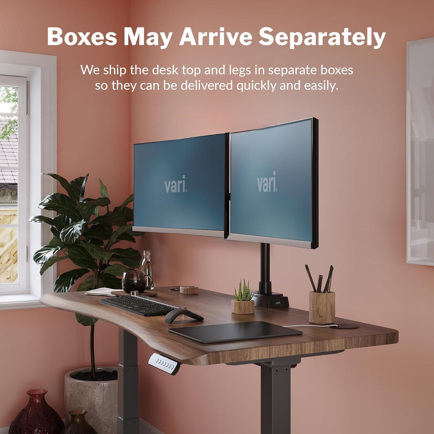 imageVari Ergo 54x26 Electric Standing Desk  Height Adjustable Sit Stand VariDesk  Curved Waterfall Edge 4 Memory Settings Quick Assembly Cable Management 200 lb Capacity  Walnut 2 BoxesWalnut  Slate