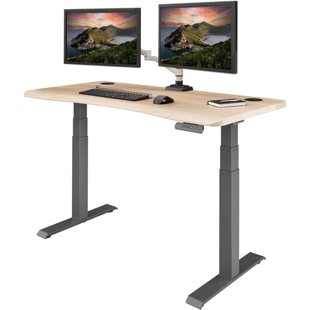 imageVari Ergo 54x26 Electric Standing Desk  Height Adjustable Sit Stand VariDesk  Curved Waterfall Edge 4 Memory Settings Quick Assembly Cable Management 200 lb Capacity  Walnut 2 BoxesLight Wood  Slate