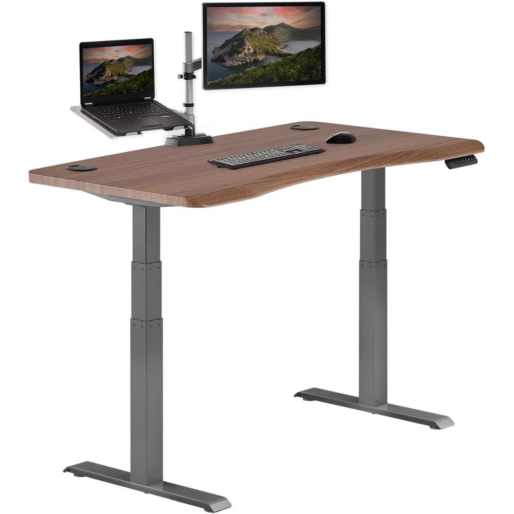 imageVari Ergo 54x26 Electric Standing Desk  Height Adjustable Sit Stand VariDesk  Curved Waterfall Edge 4 Memory Settings Quick Assembly Cable Management 200 lb Capacity  Walnut 2 BoxesWalnut  Slate
