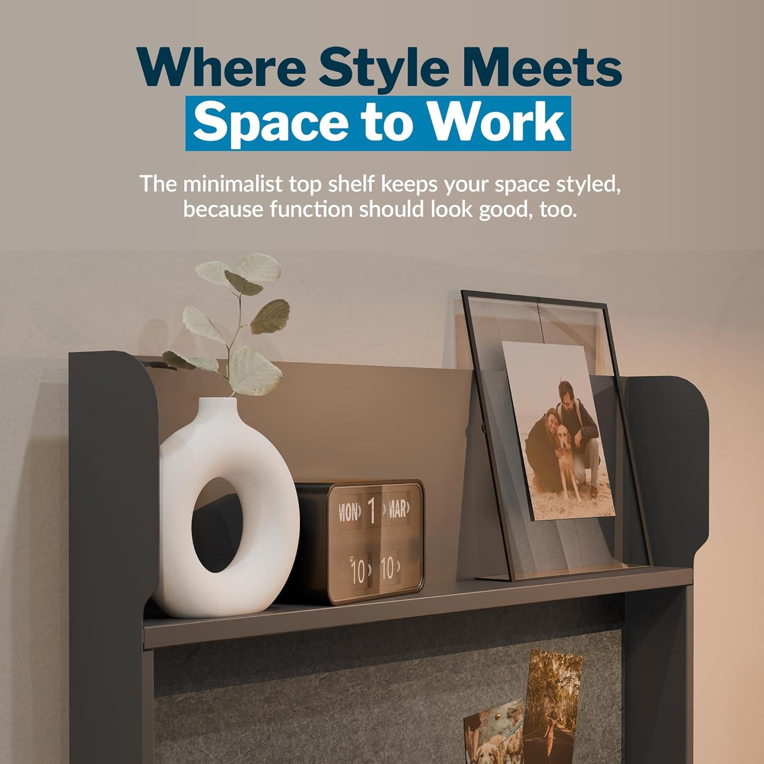 imageVari HideAway Wall Mounted Floating Desk  32 Foldable MurphyStyle Desk for Bedroom Dorm Apartment  Cable Ports Bungee Storage Shelf 100 Lb Capacity  Simple Assembly Dove GreyLight WoodSlateWalnut