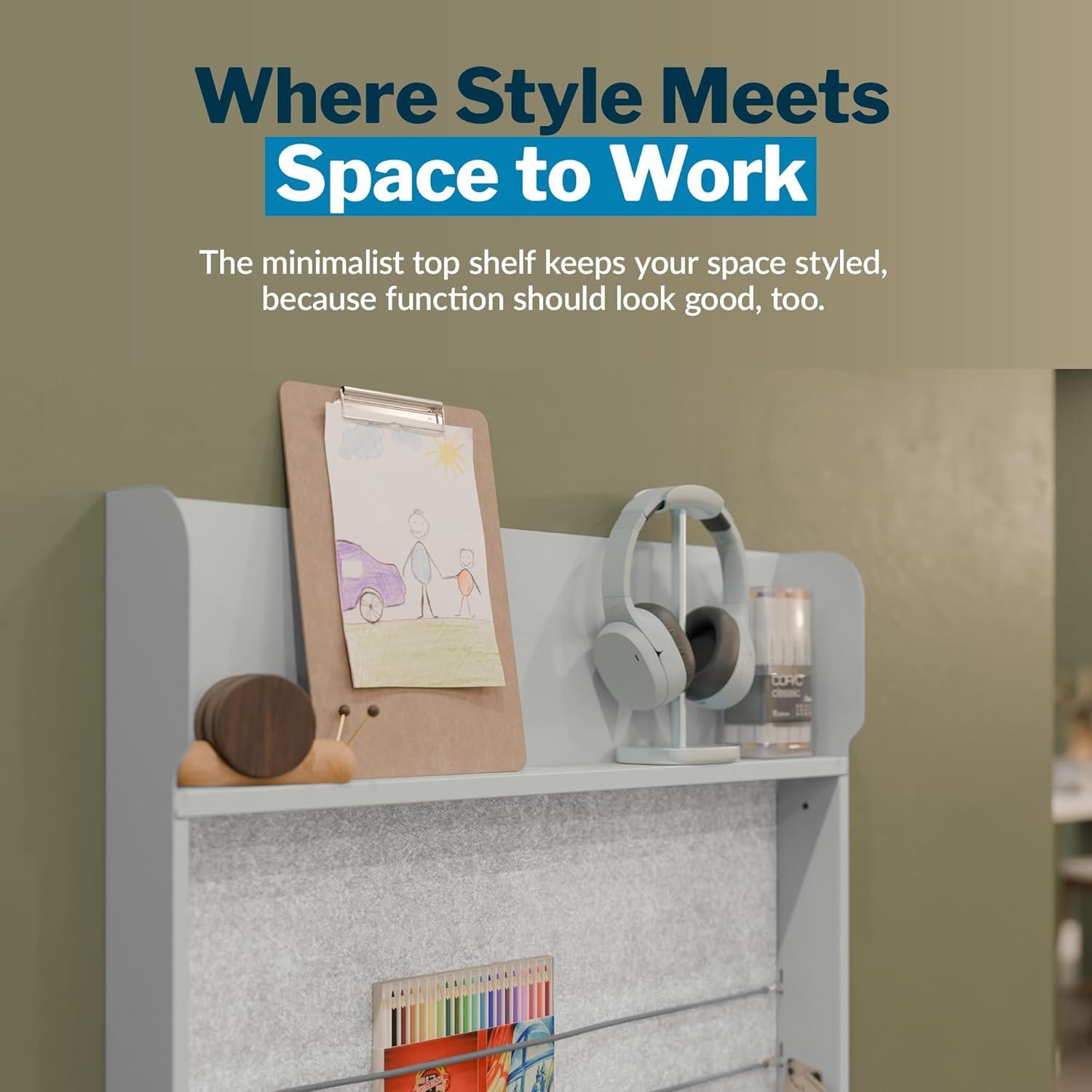 imageVari HideAway Wall Mounted Floating Desk  32 Foldable MurphyStyle Desk for Bedroom Dorm Apartment  Cable Ports Bungee Storage Shelf 100 Lb Capacity  Simple Assembly Dove GreyLight WoodDove GreyLight Wood