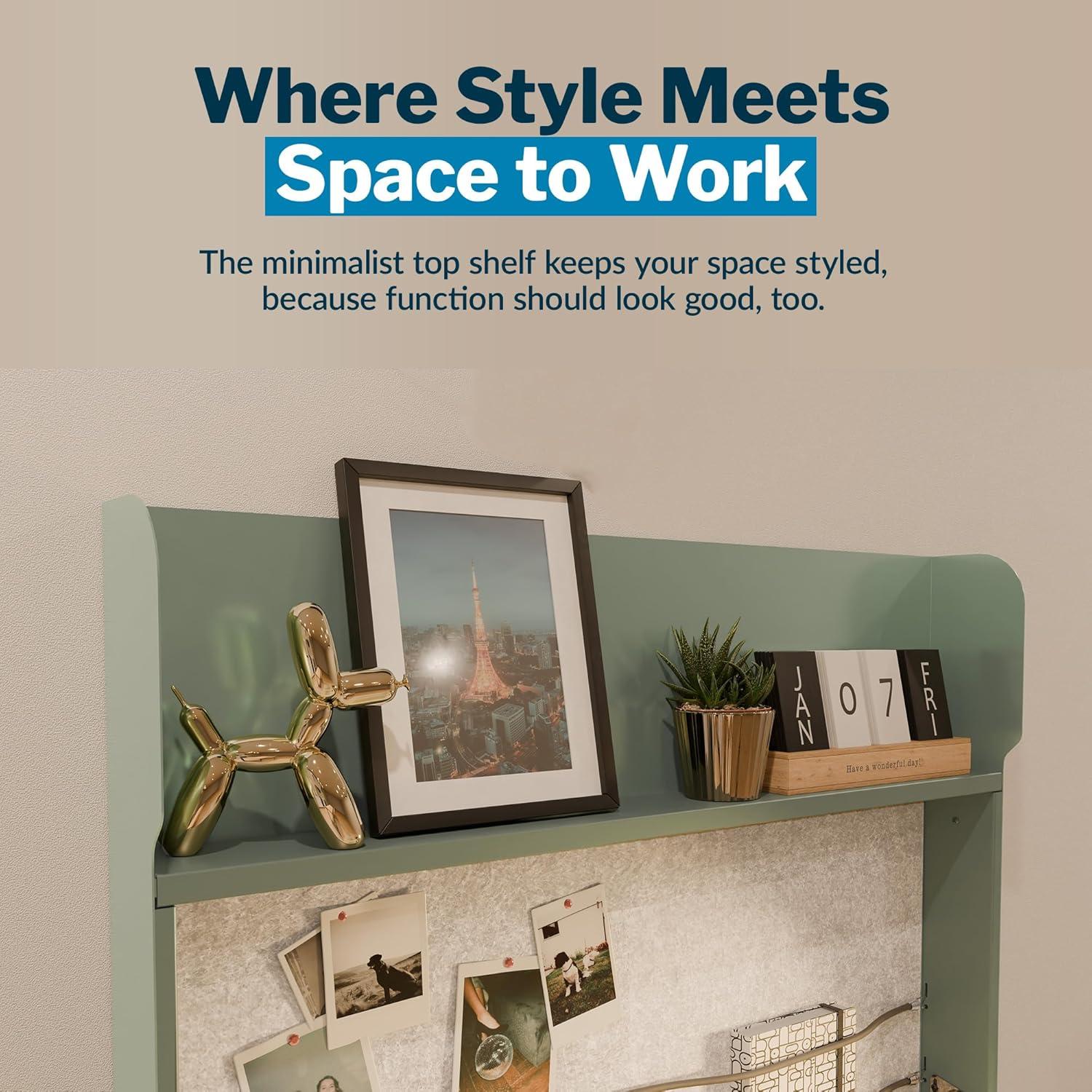 imageVari HideAway Wall Mounted Floating Desk  32 Foldable MurphyStyle Desk for Bedroom Dorm Apartment  Cable Ports Bungee Storage Shelf 100 Lb Capacity  Simple Assembly Dove GreyLight WoodSeafoamLight Wood