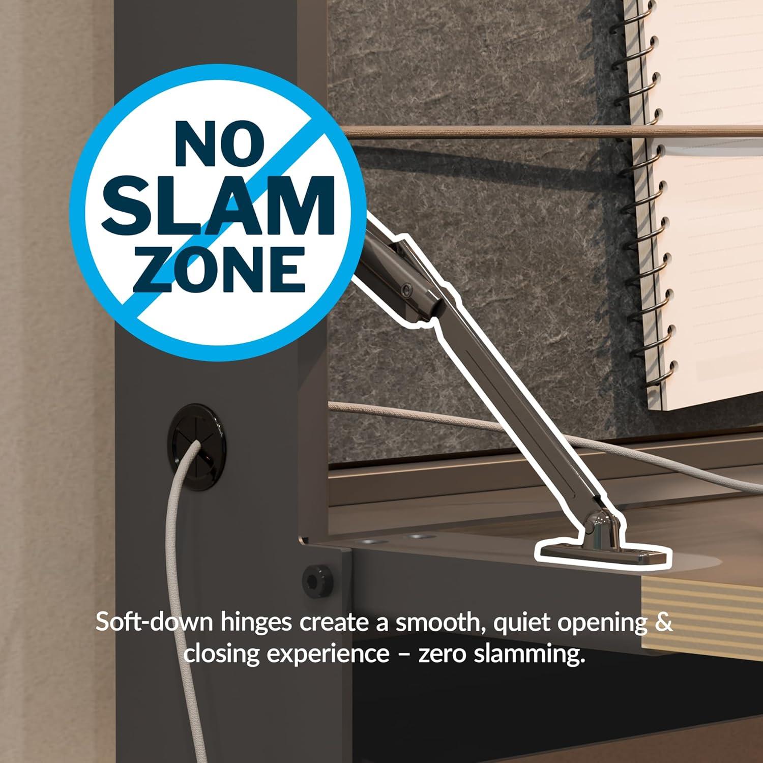 imageVari HideAway Wall Mounted Floating Desk  32 Foldable MurphyStyle Desk for Bedroom Dorm Apartment  Cable Ports Bungee Storage Shelf 100 Lb Capacity  Simple Assembly Dove GreyLight WoodSlateWalnut