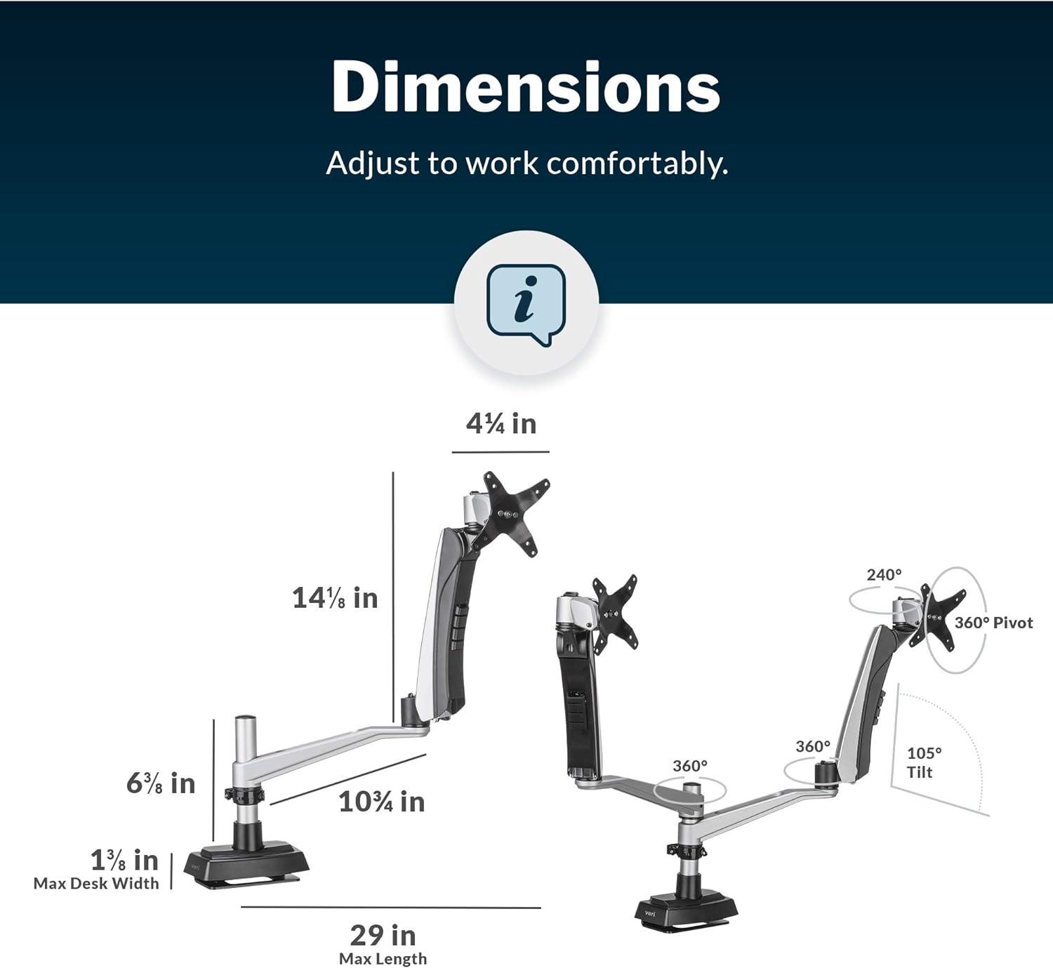 imageVari Single Monitor Arm  VESA Monitor Mount w 360 Degree Adjustment  Monitor up to 27 inches 198 lbs  Single Monitor Mount with Full Adjustability  Computer Monitor Stand for Home or OfficeDualMonitor Arm