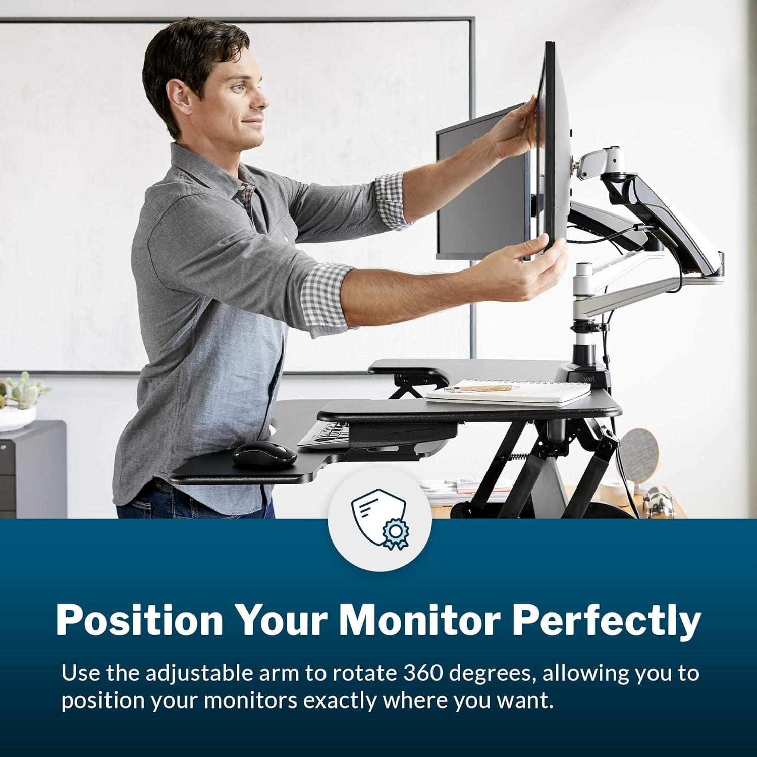 imageVari Single Monitor Arm  VESA Monitor Mount w 360 Degree Adjustment  Monitor up to 27 inches 198 lbs  Single Monitor Mount with Full Adjustability  Computer Monitor Stand for Home or OfficeDualMonitor Arm