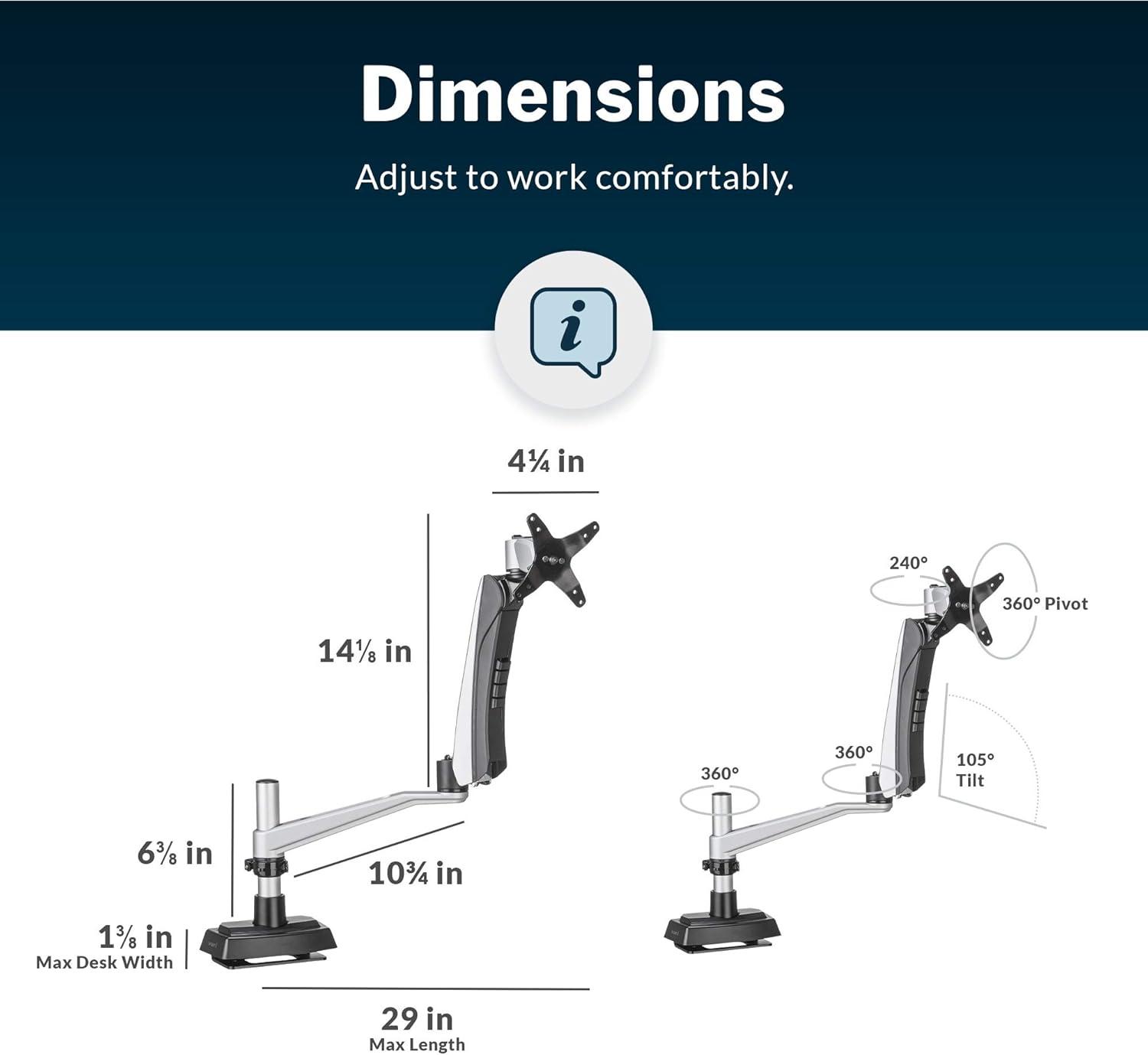 imageVari Single Monitor Arm  VESA Monitor Mount w 360 Degree Adjustment  Monitor up to 27 inches 198 lbs  Single Monitor Mount with Full Adjustability  Computer Monitor Stand for Home or OfficeSingleMonitor Arm